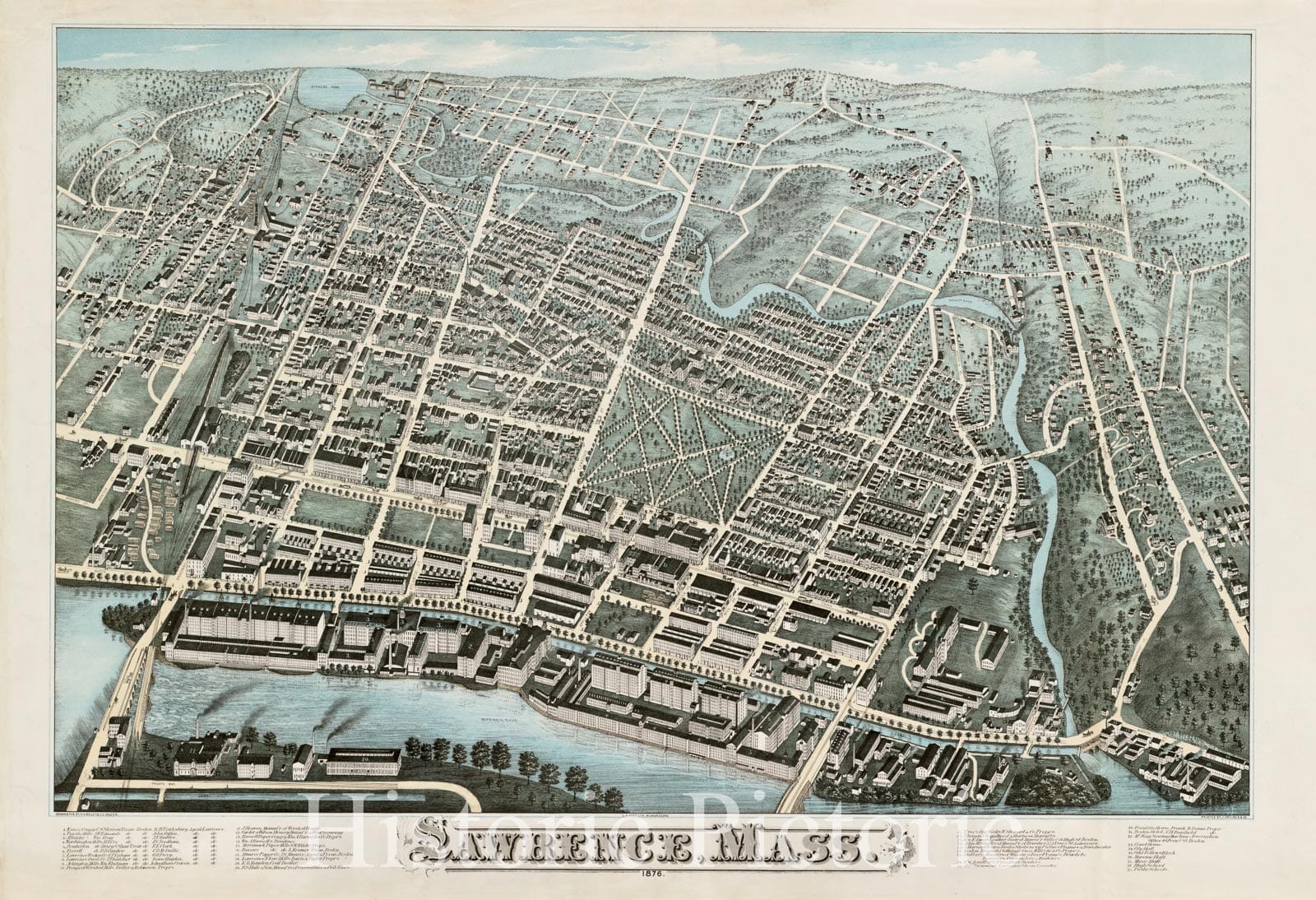 Historical Map, Lawrence, Mass : 1876, Vintage Wall Art