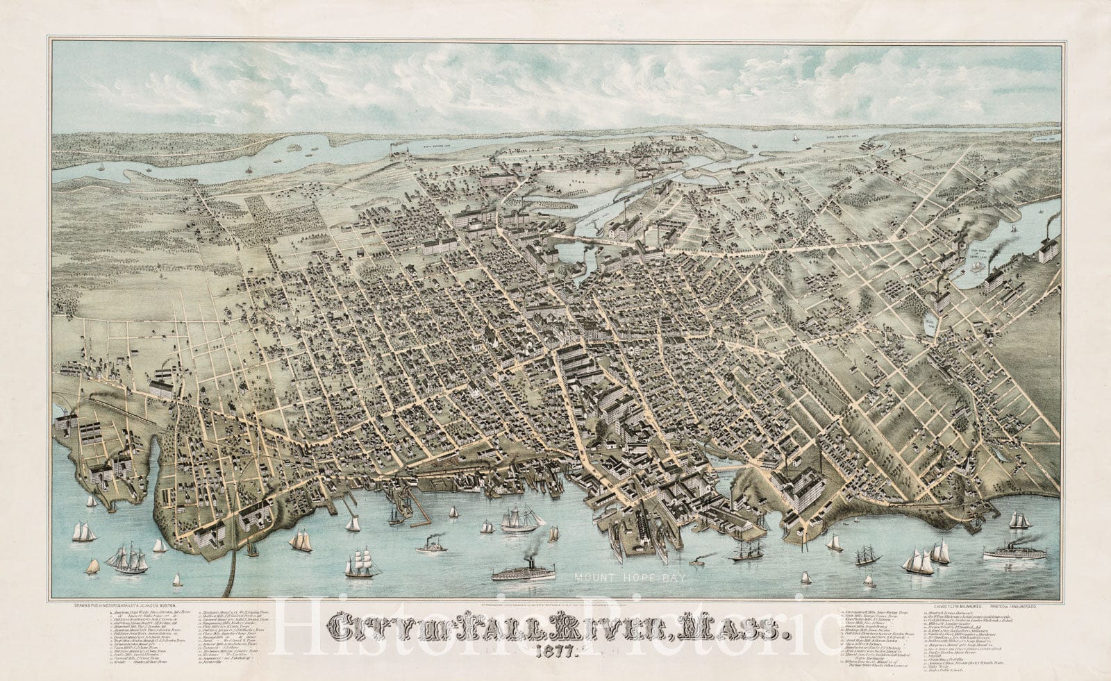 Historical Map, City of Fall River, Mass : 1877, Vintage Wall Art