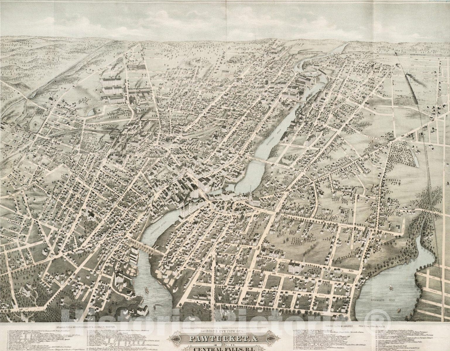 Historical Map, Bird's Eye View of Pawtucket & Central Falls, R.I. 187