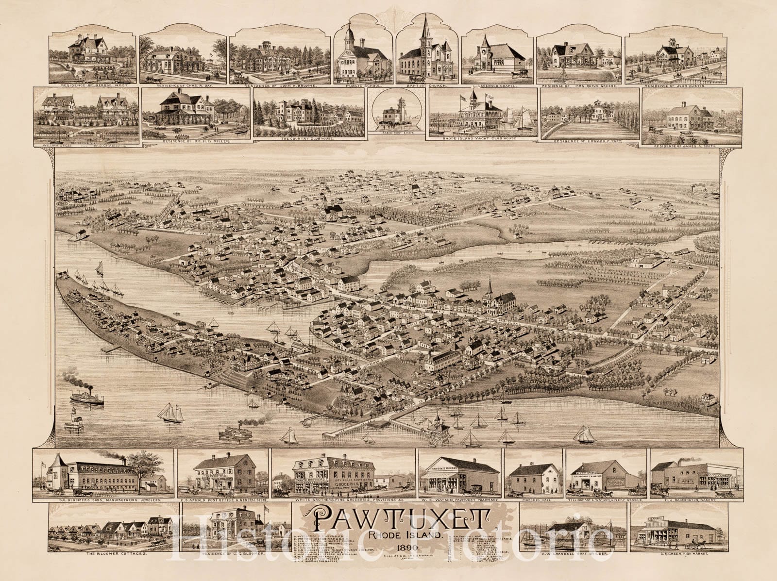Historical Map, Pawtuxet, Rhode Island : 1890, Vintage Wall Art