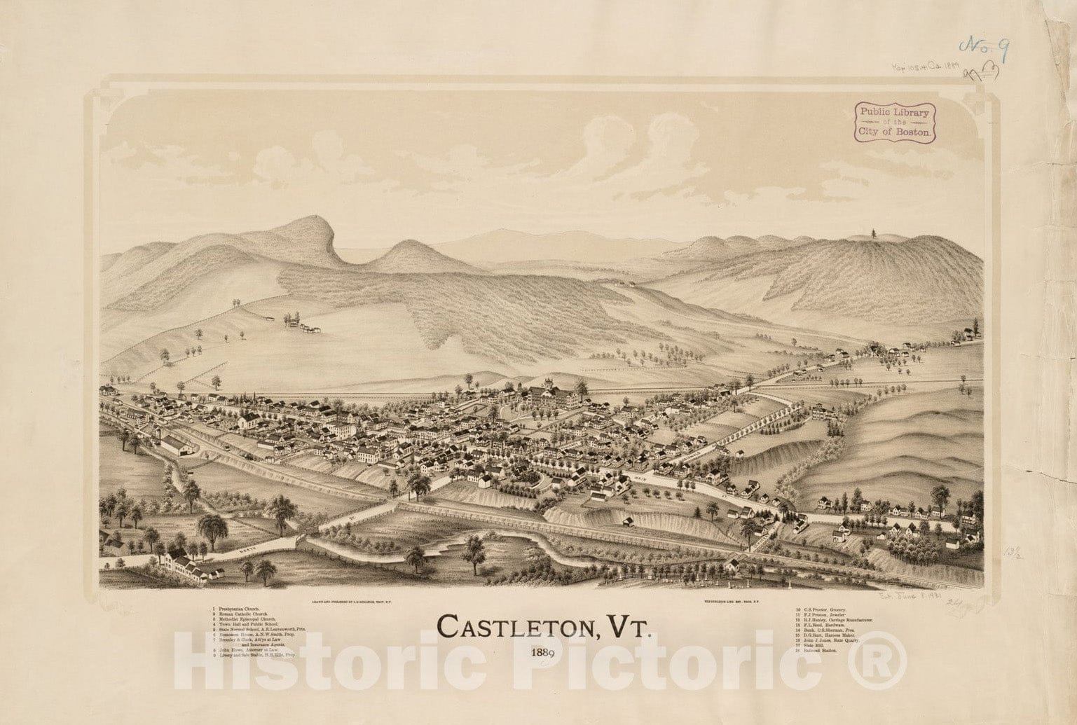 Historical Map, Castleton, Vt : 1889, Vintage Wall Art