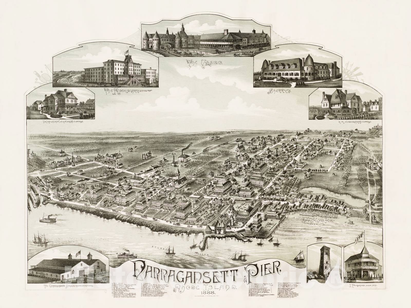 Historical Map, Narragansett Pier, Rhode Island : 1888, Vintage Wall Art