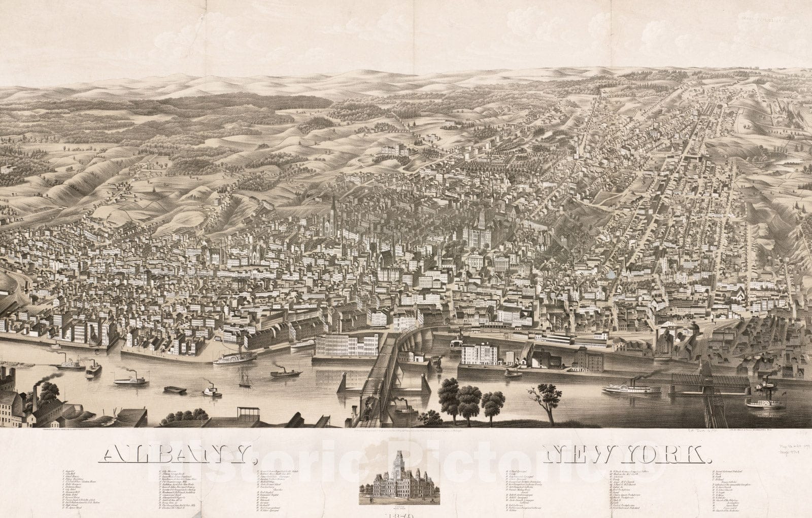 Historical Map, Albany, New York : 1879, Vintage Wall Art