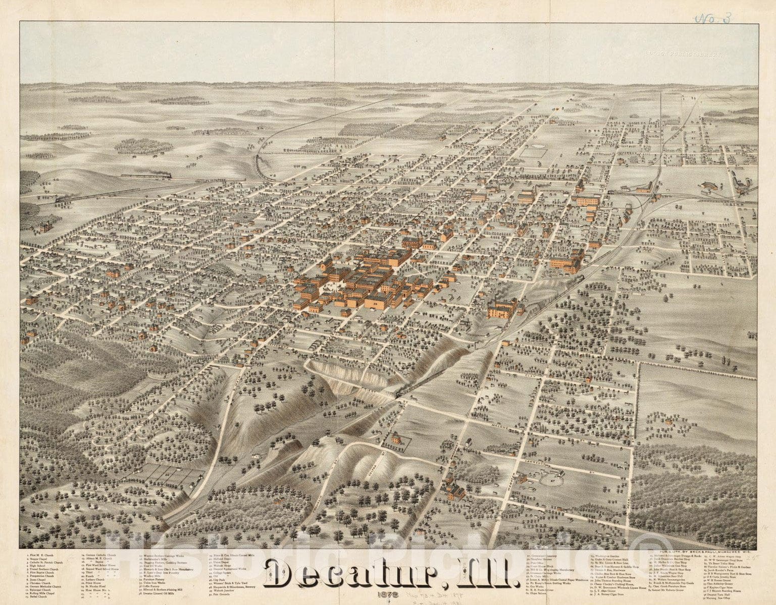 Historical Map, Decatur, Ill : 1878, Vintage Wall Art