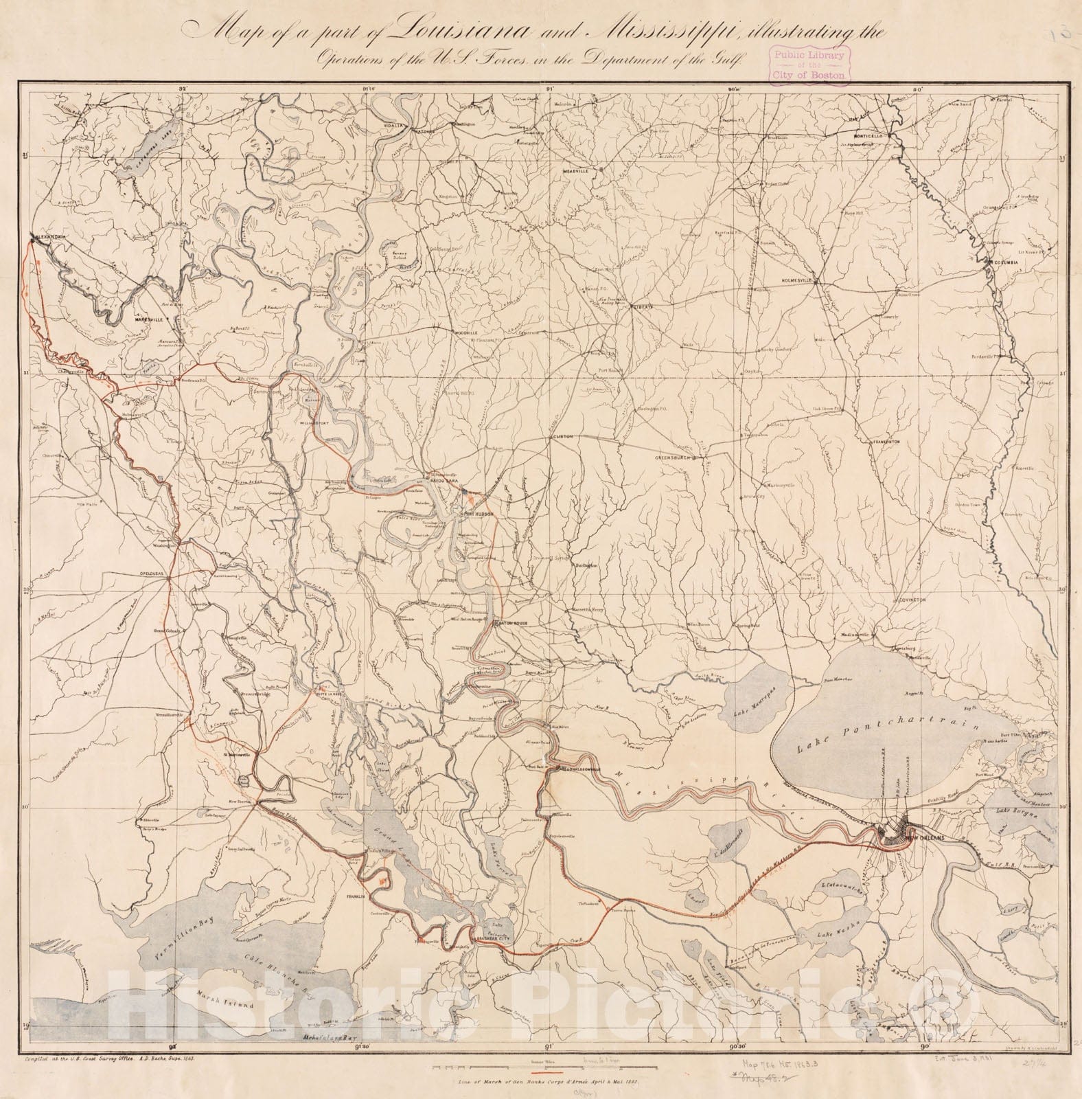 Historical Map, 1863 Map of a Part of Louisiana and Mississippi, Illustrating The Operations of The U.S. Forces in The Department of The Gulf, Vintage Wall Art