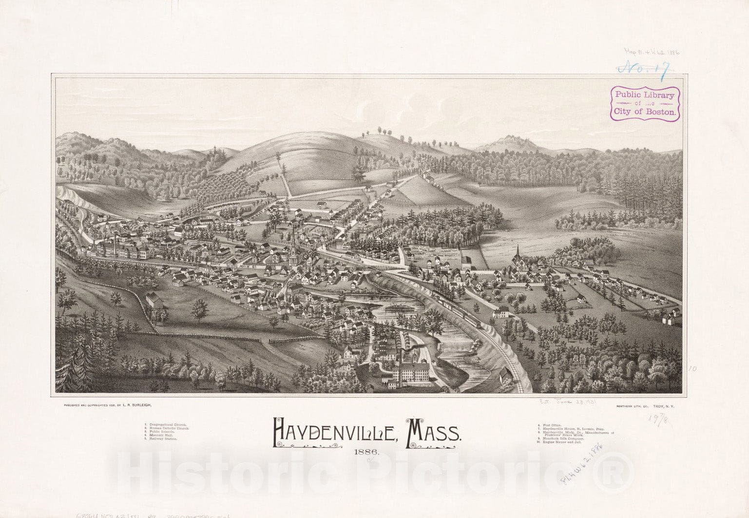 Historical Map, Haydenville, Mass : 1886, Vintage Wall Art