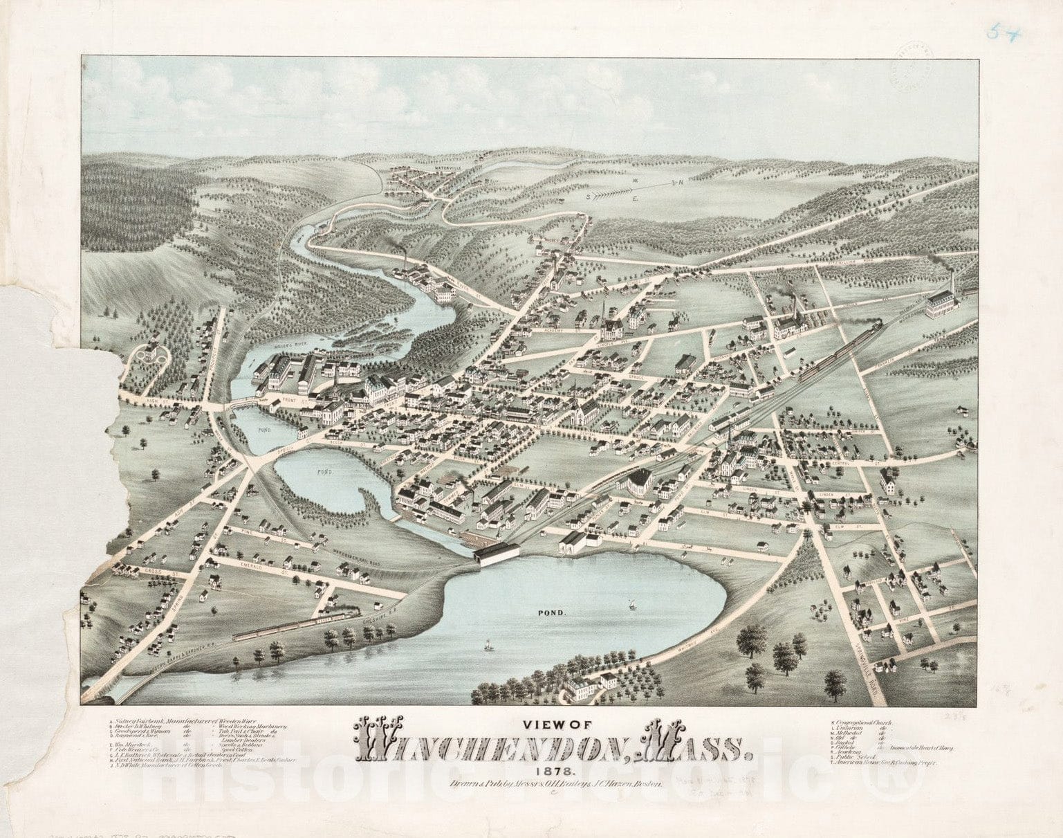 Historical Map, View of Winchendon, Mass : 1878, Vintage Wall Art