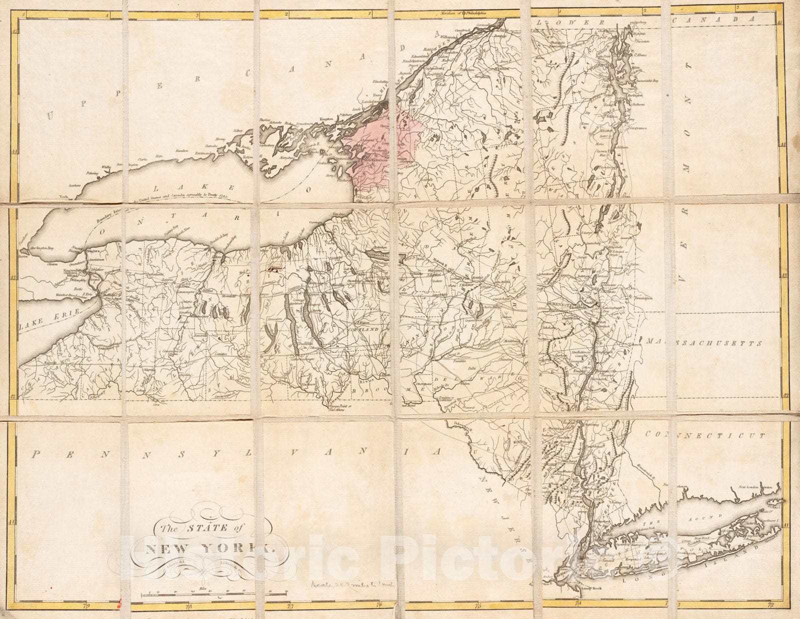 Historical Map, 1814-1818 The state of New York, Vintage Wall Art