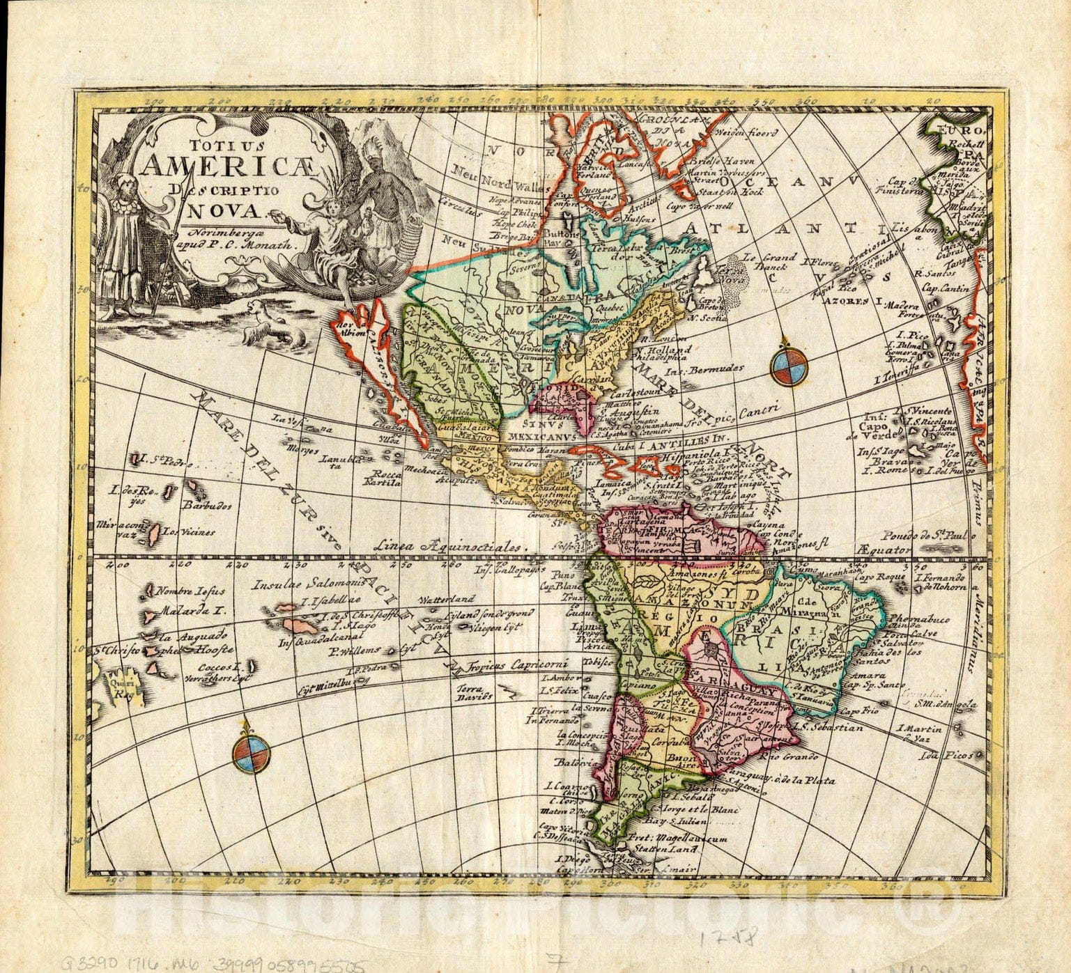 Historical Map, 1716-1747 Totius Americae descriptio nova, Vintage Wall Art