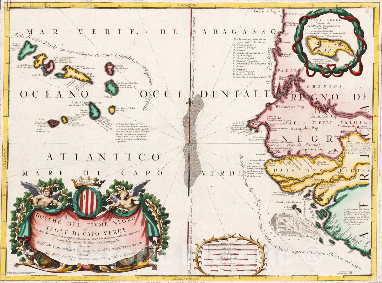 Historical Map, 1690 Bocche del Fiume Negro et Isole di Cape Verde : possedute da Portoghesi, scoperte da Antonio di Nola Genouese Nell' Anno 1440, ouero 1460, Vintage Wall Art