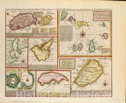 Historical Map, c.1750 Particular Draughts of Some of The Chief African Islands in The Mediterranean : as Also in The Atlantic and Ethiopic Oceans, Vintage Wall Art