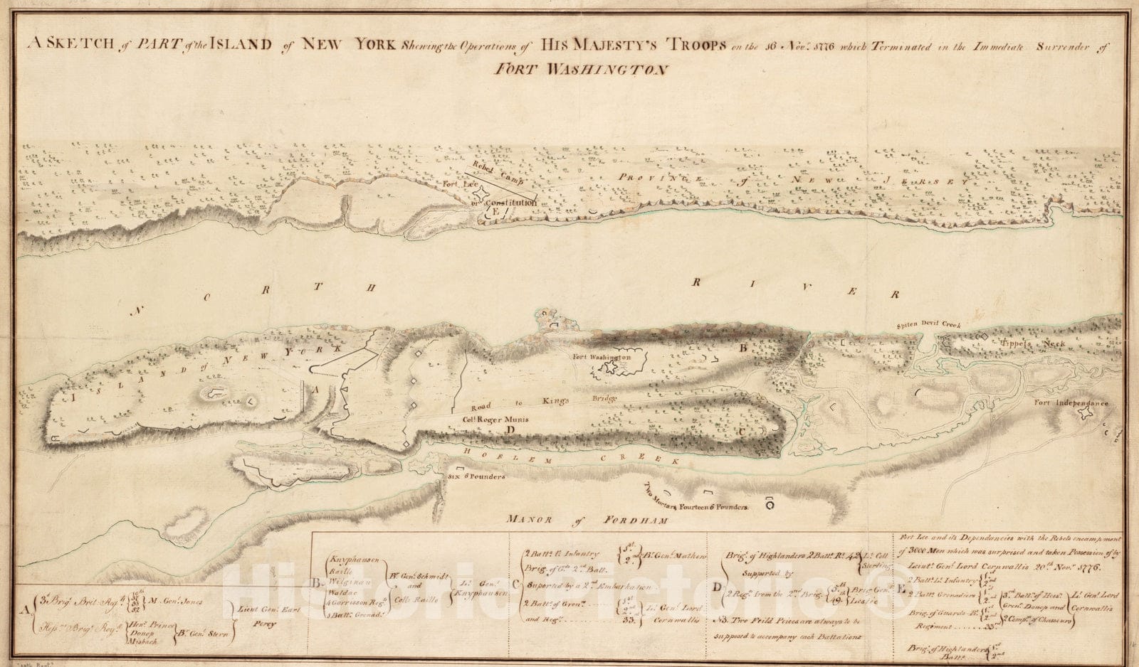 Historical Map, A Sketch of Part of The Island of New York shewing The Operations of His Majesty's Troops on The 16 Novr. 1776, Vintage Wall Art