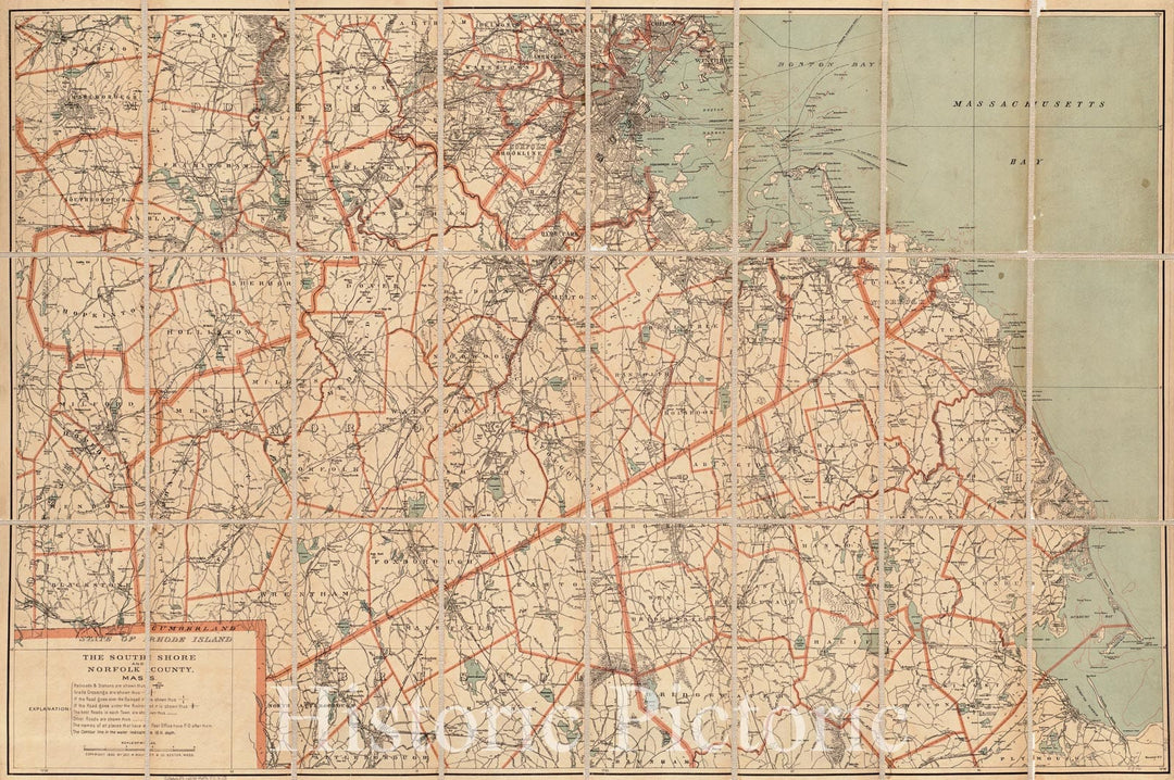 Historical Map, ca. 1893 The South Shore and Norfolk County, Mass, Vintage Wall Art