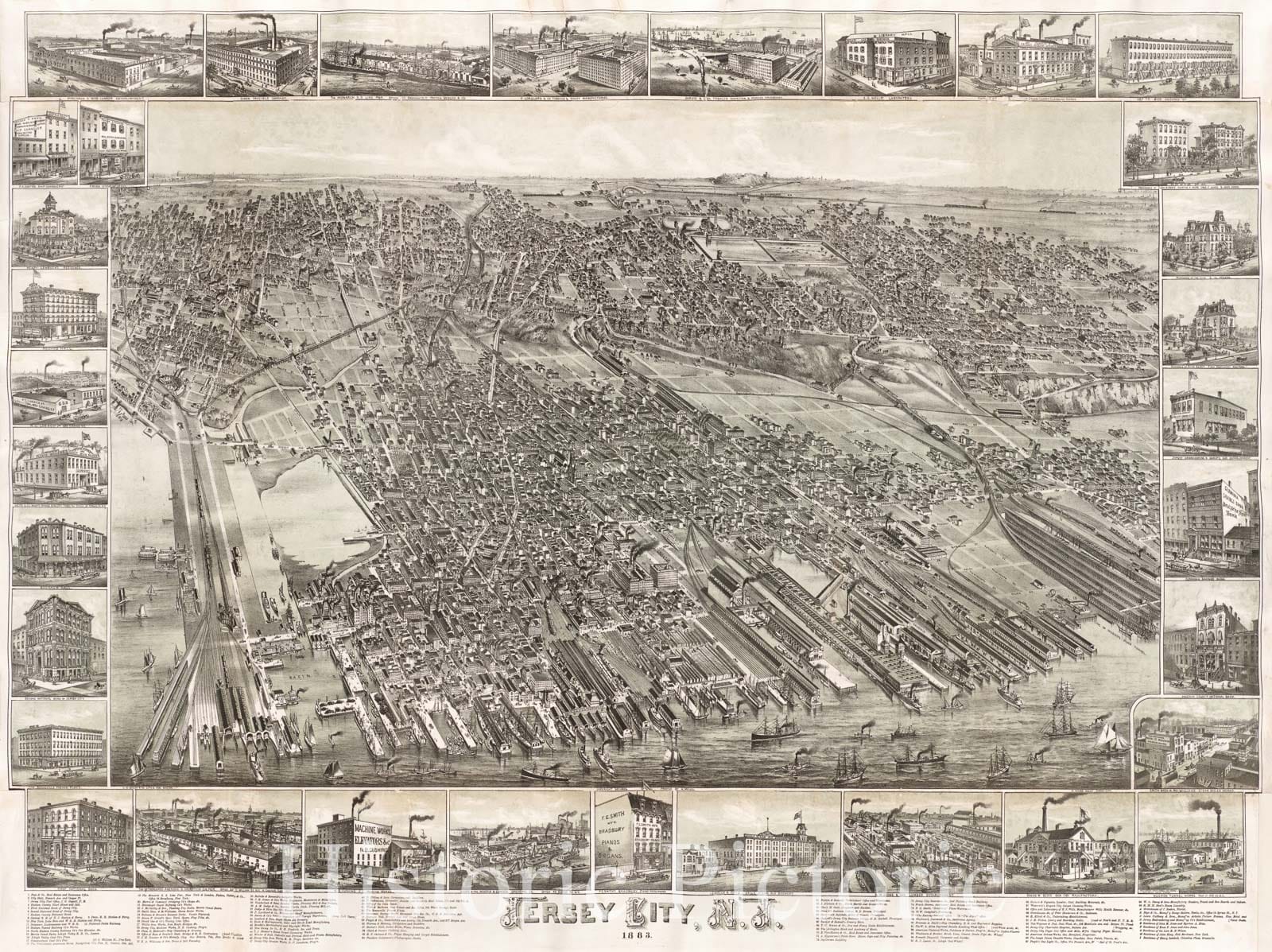 Historical Map, Jersey City, N.J : 1883, Vintage Wall Art