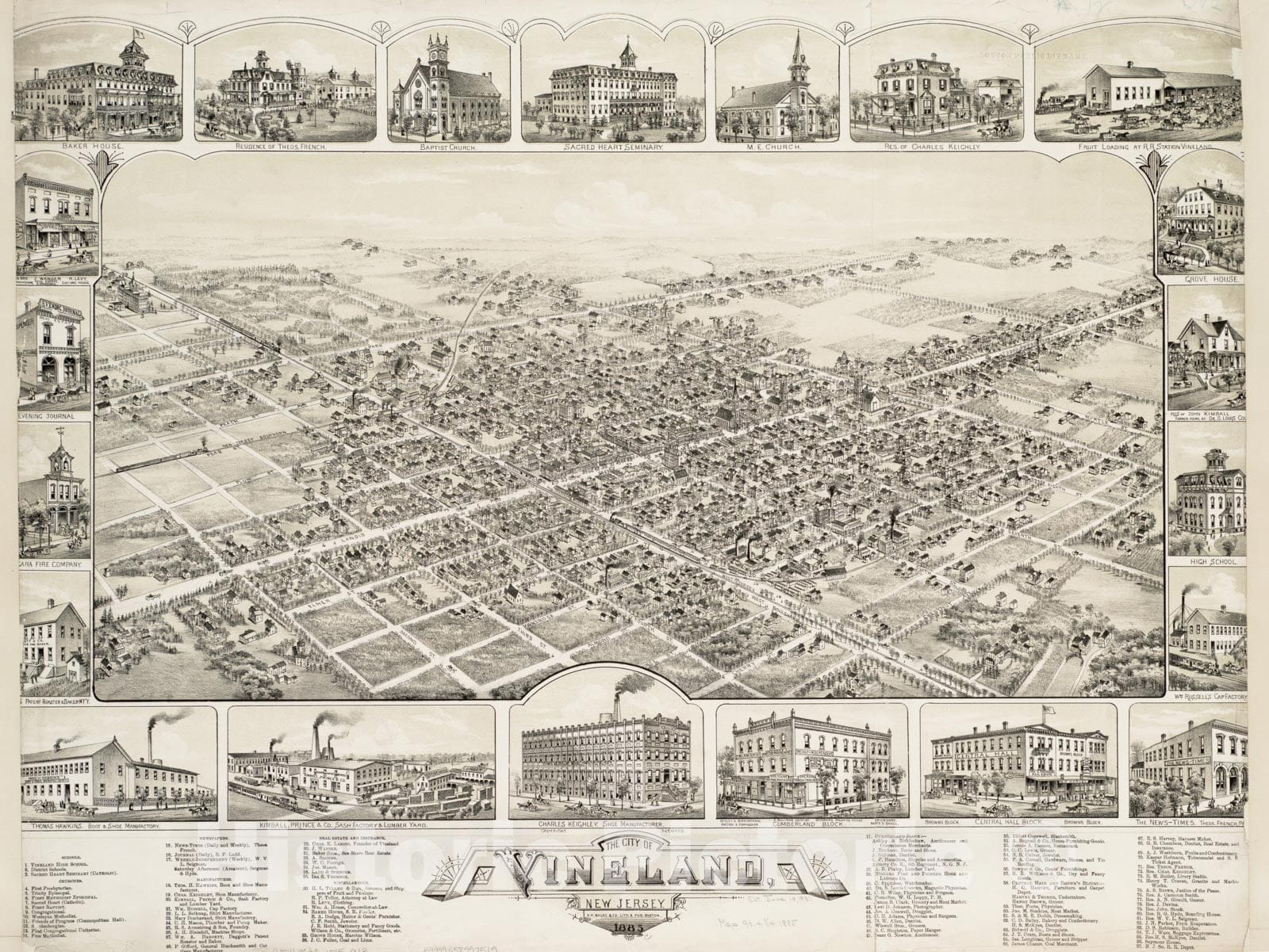 Historical Map, The City of Vineland, New Jersey : 1885, Vintage Wall Art