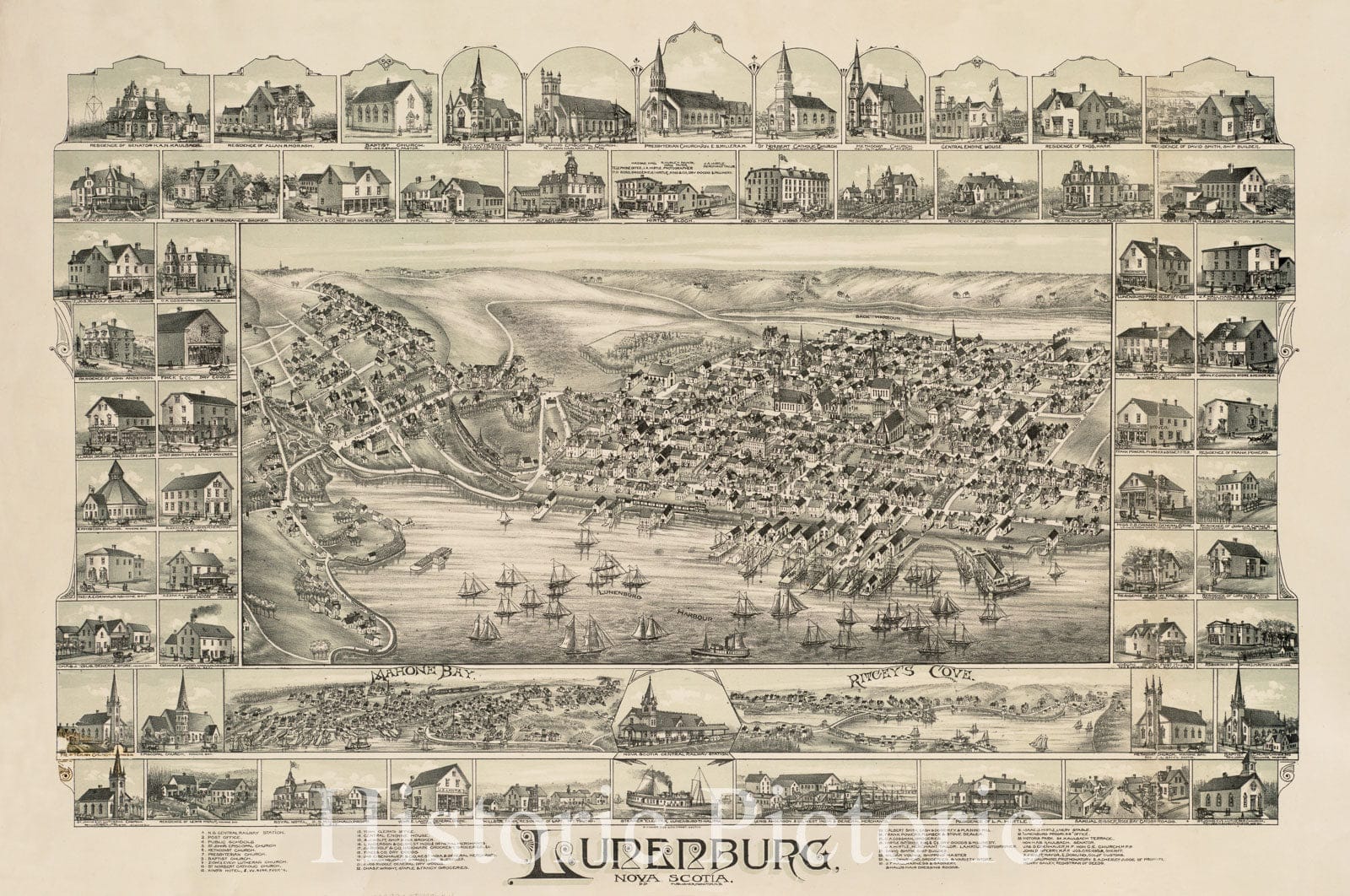Historical Map, 1890 Lunenburg, Nova Scotia, Vintage Wall Art