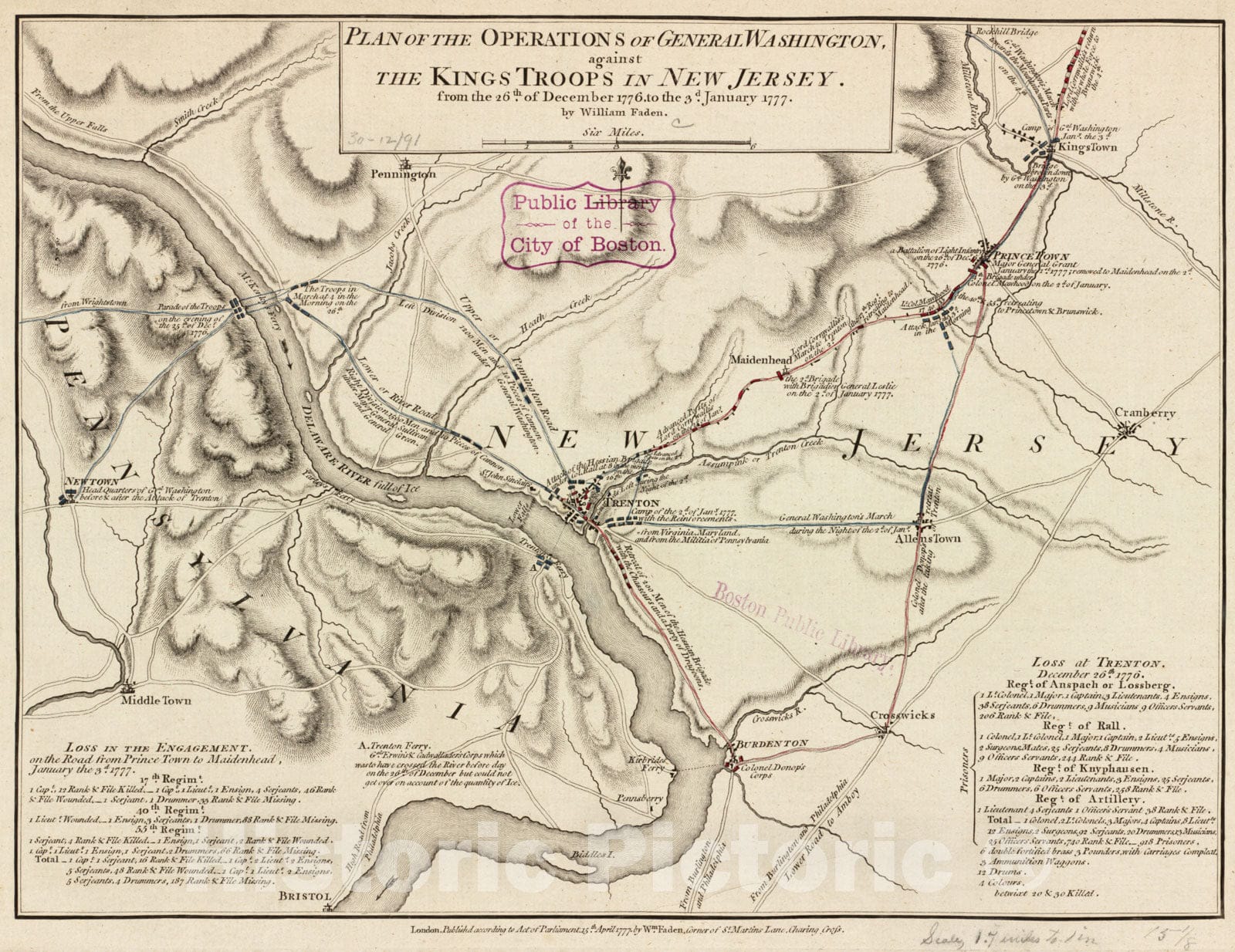 Historical Map, Plan of The Operations of General Washington, Against The Kings Troops in New Jersey : from The 26th. of December 1776, to The 3D. January 1777, Vintage Wall Art