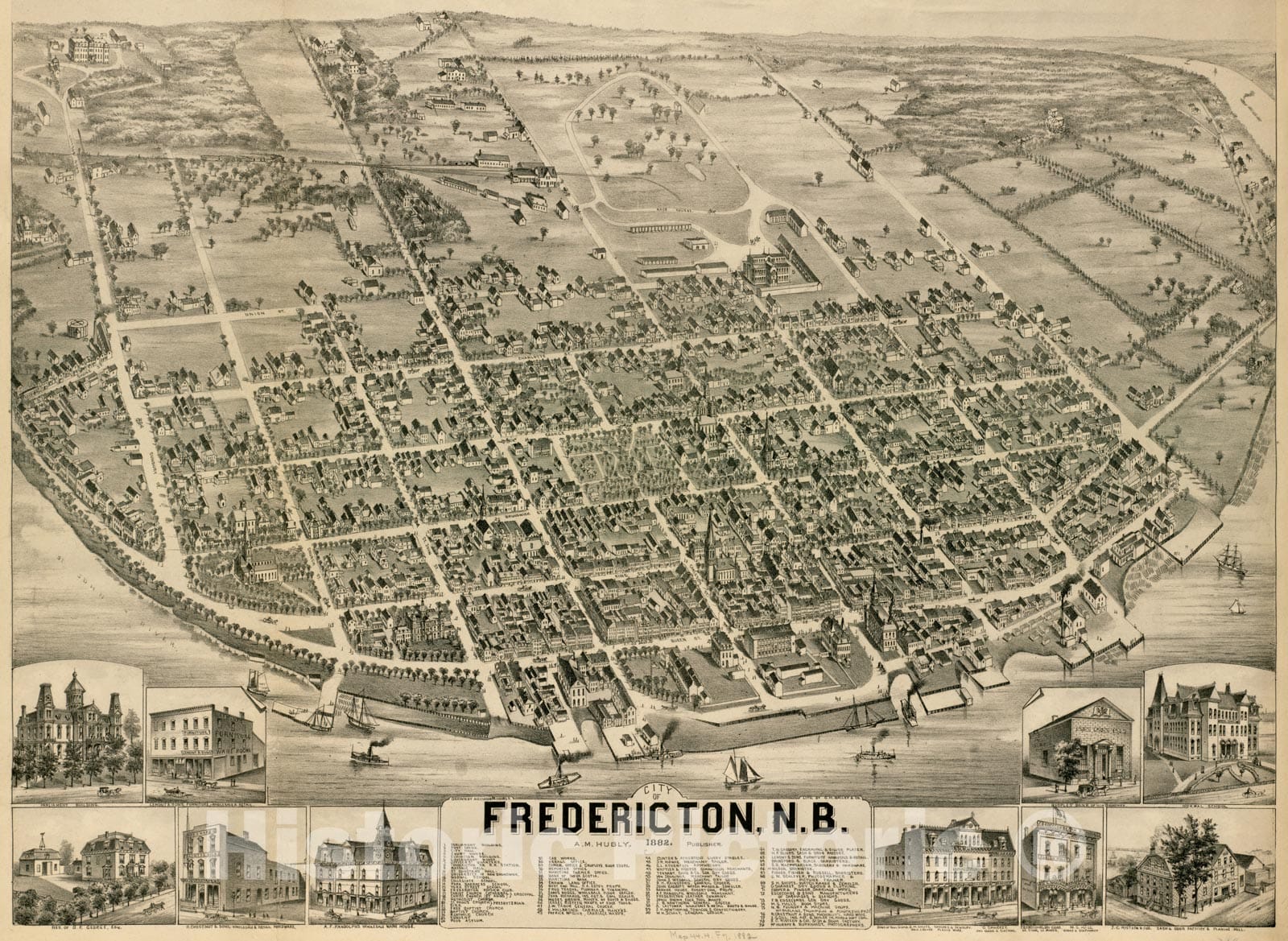 Historical Map, 1882 City of Fredericton, N.B, Vintage Wall Art