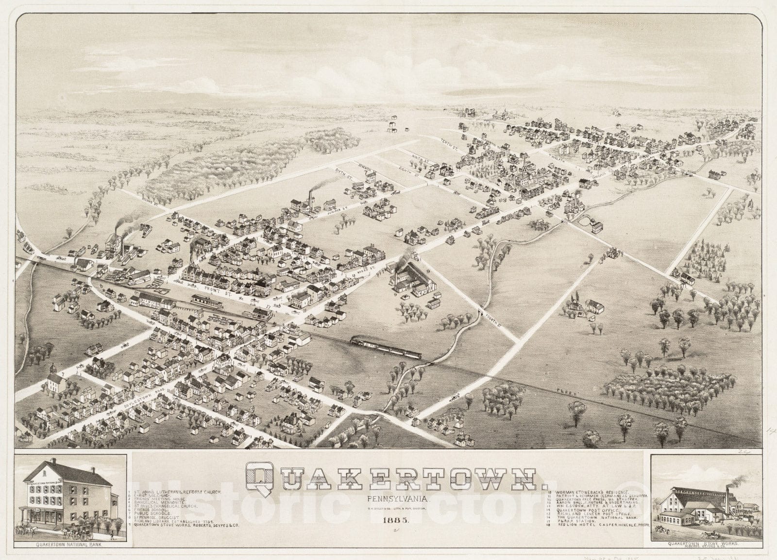 Historical Map, 1885 Quakertown : Pennsylvania, Vintage Wall Art