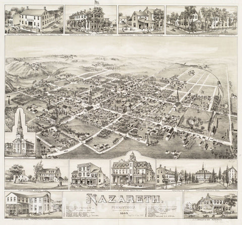 Historical Map, 1885 Nazareth : Pennsylvania, Vintage Wall Art