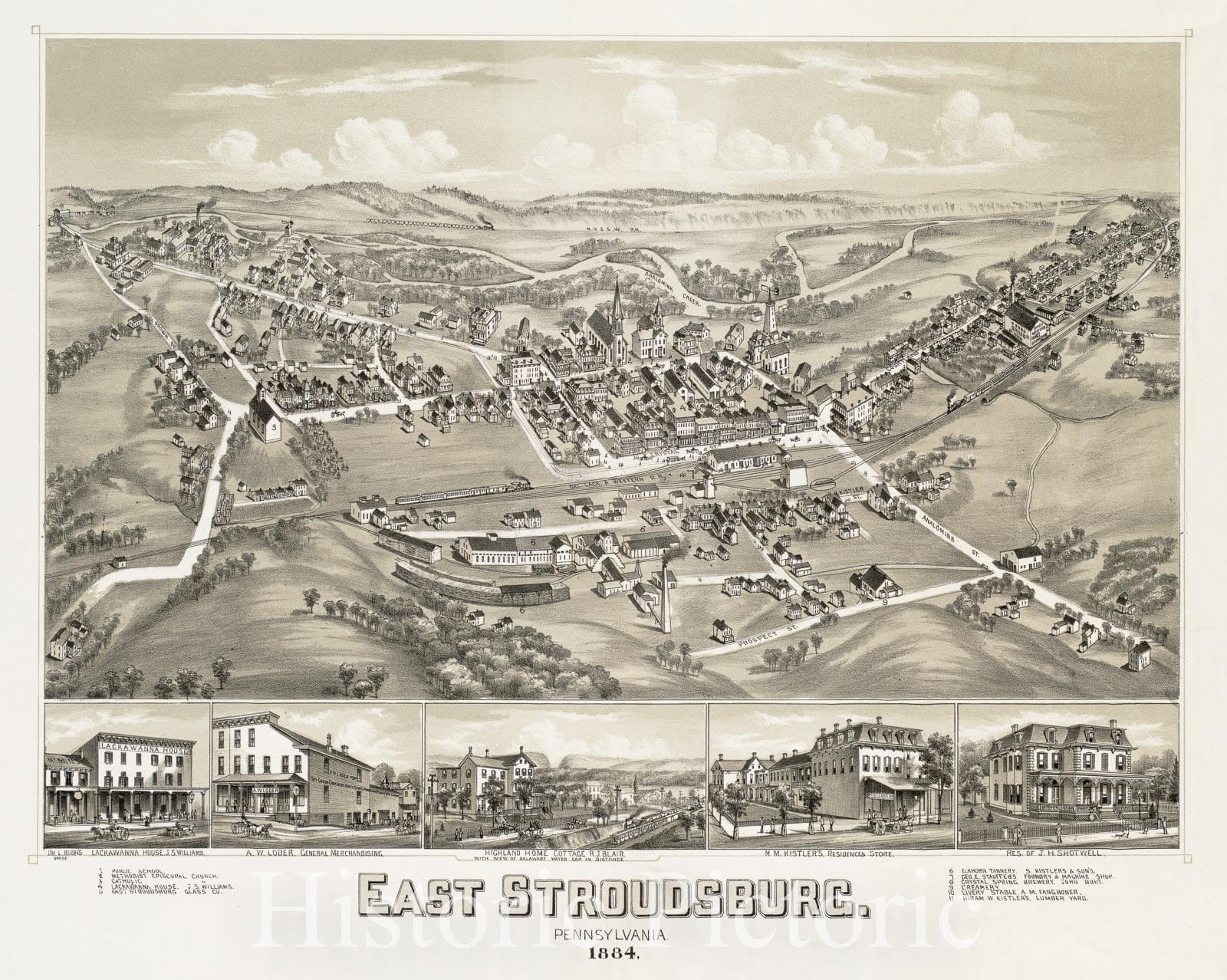 Historical Map, 1884 East Stroudsburg : Pennsylvania, Vintage Wall Art