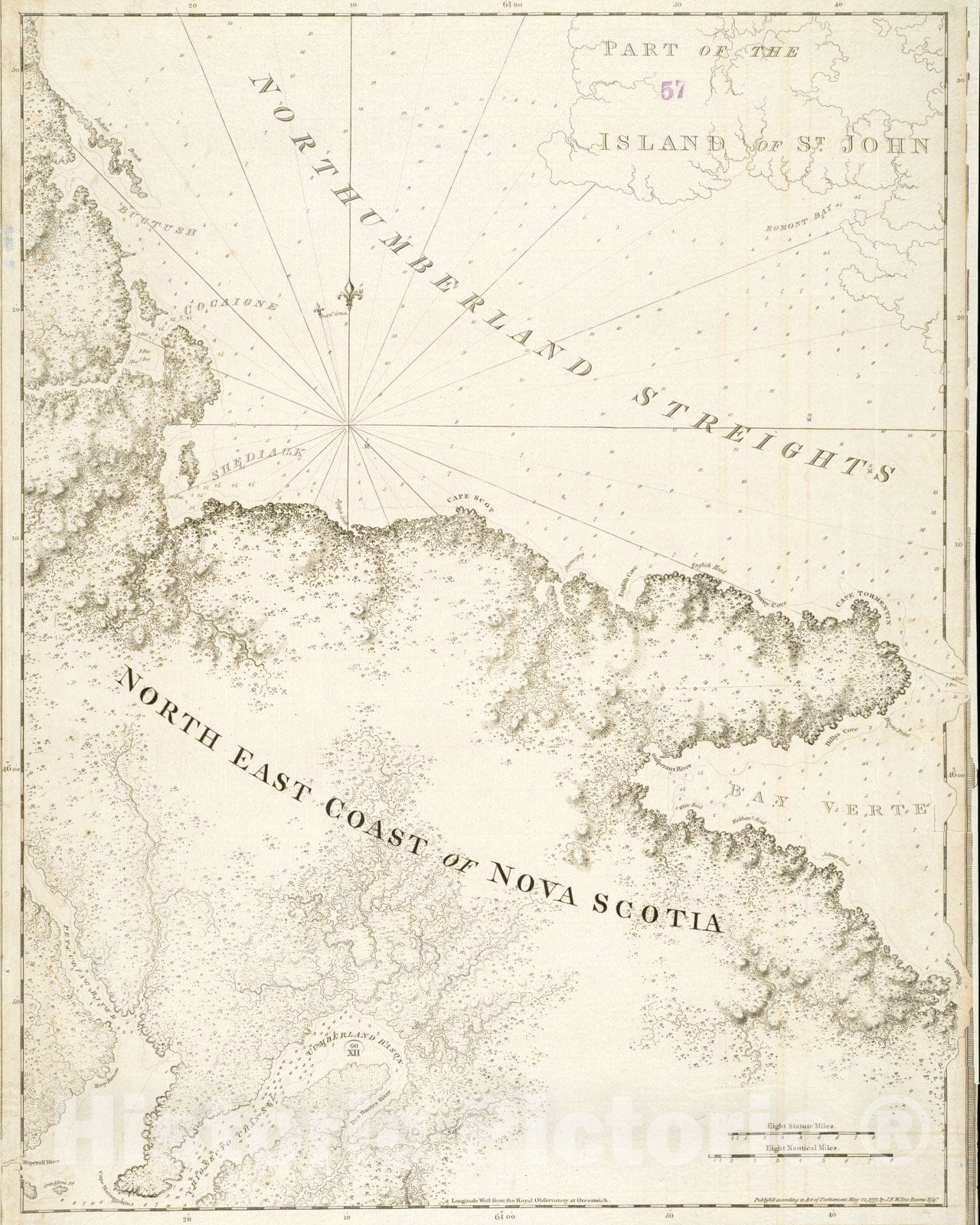 Historical Map, 1777 [North East Coast of Nova Scotia and Northumberland Strait], Vintage Wall Art