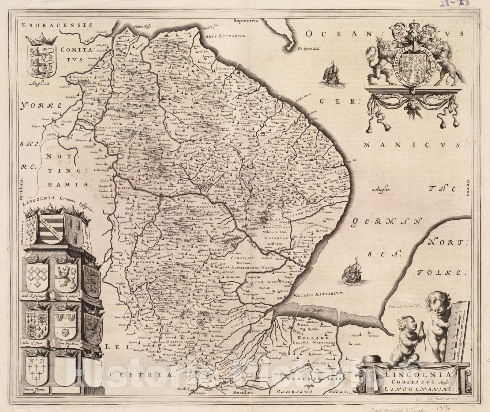 Historical Map, 1645-1648 Lincolnia comitatus : Anglis Lincoln-Shire, Vintage Wall Art