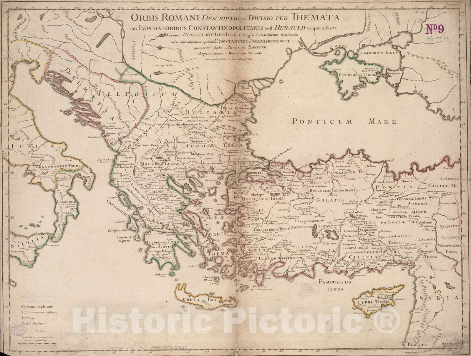 Historical Map, 1715 Orbis Romani descriptio : seu divisio per themata sub Imperatoribus Constantinopolitanis Post Heraclii tempora facta, Vintage Wall Art