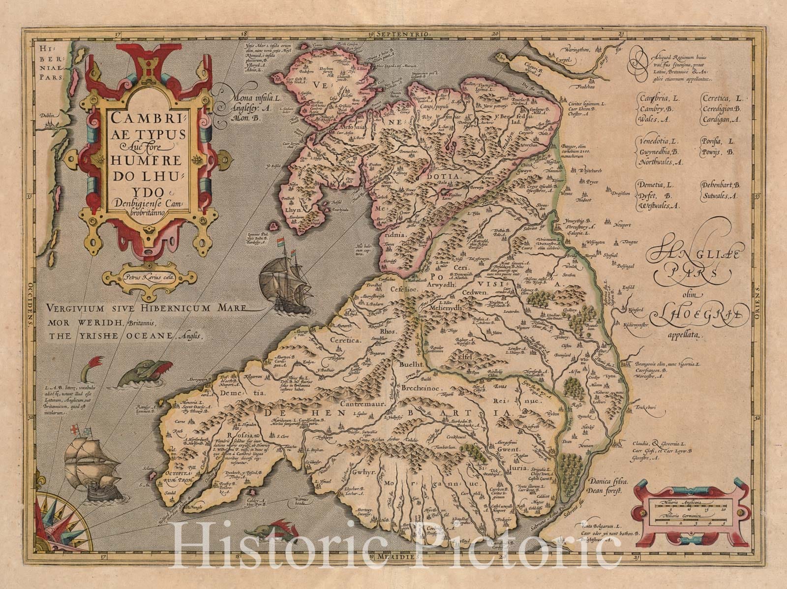 Historical Map, 1633 Cambriae typus, Vintage Wall Art