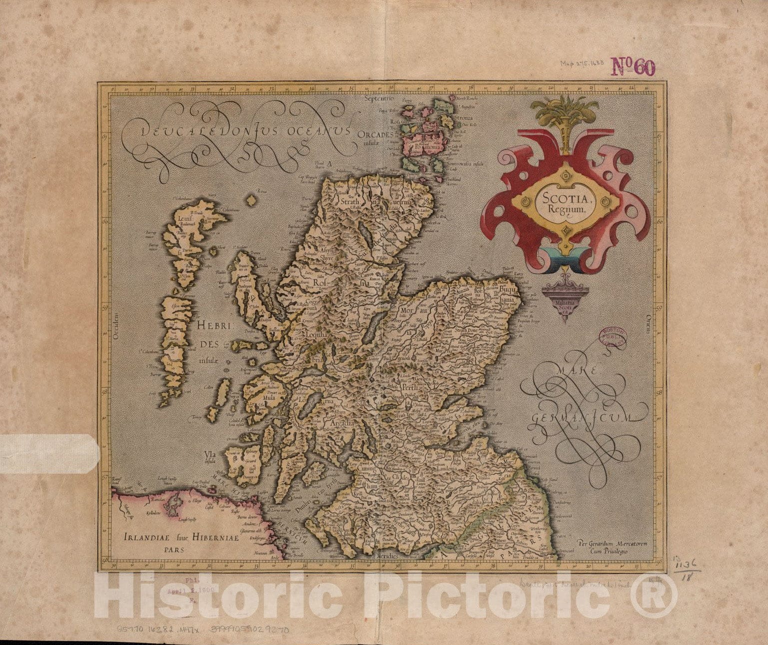 Historical Map, 1628-1633 Scotia Regnum, Vintage Wall Art