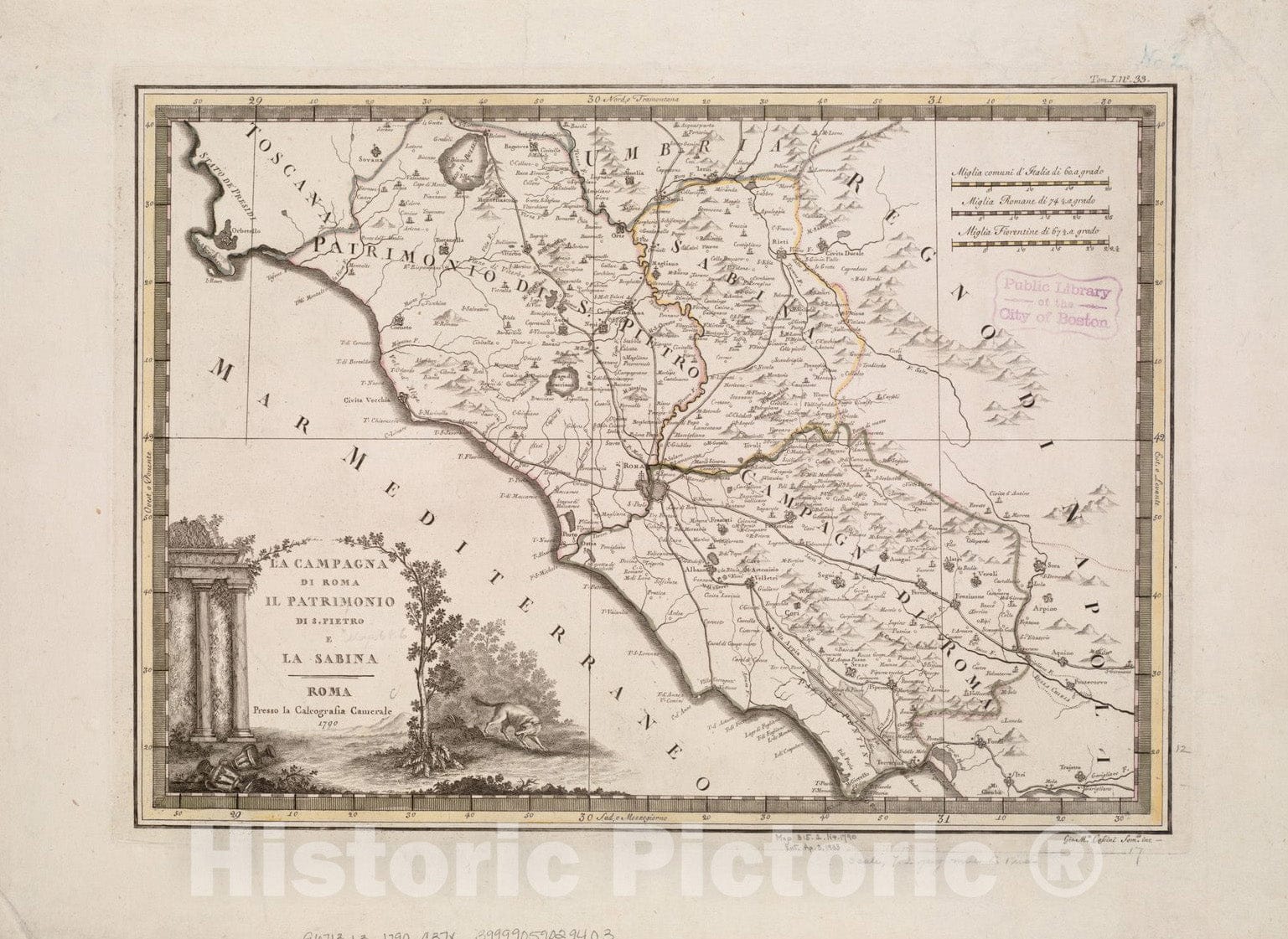 Historical Map, 1792 La Campagna di Roma il Patrimonio di S. Pietro e la Sabina, Vintage Wall Art