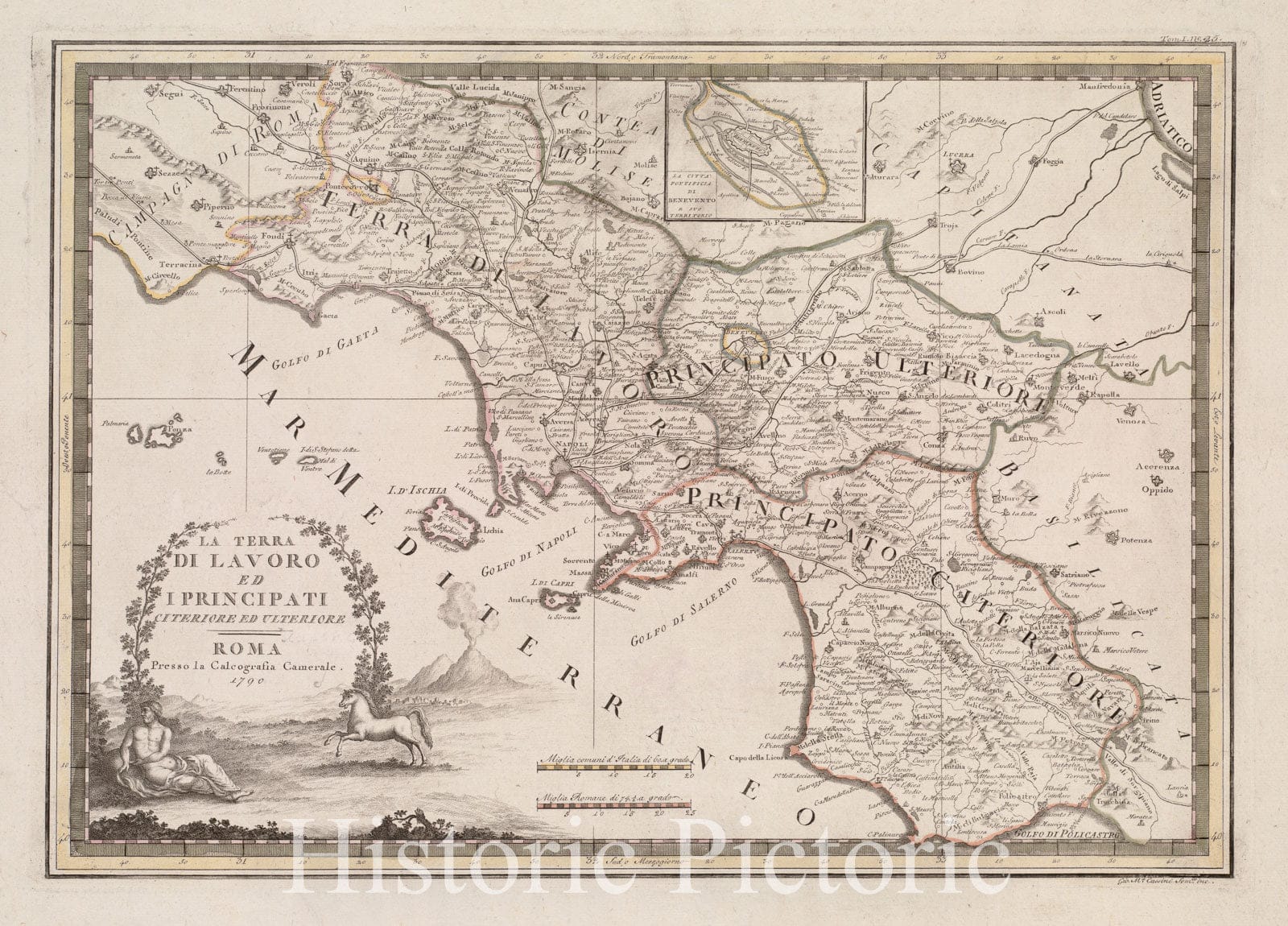 Historical Map, 1792 La Terra di Lavoro ed I principati citeriore ulteriore, Vintage Wall Art
