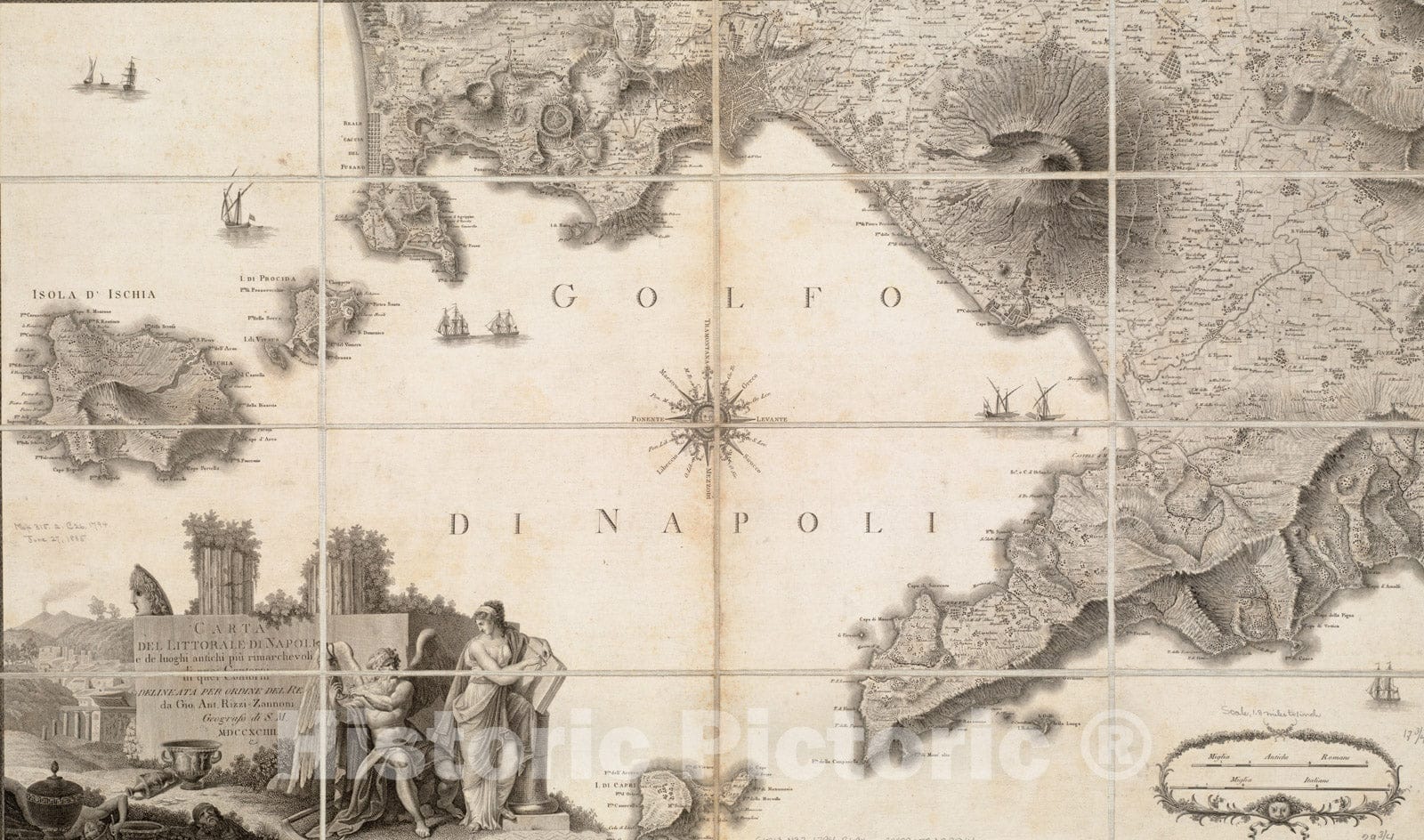 Historical Map, 1794 Carta Del Littorale Di Napoli e de luoghi antichi piuI' rimarchevoli di quei Contorni, Vintage Wall Art