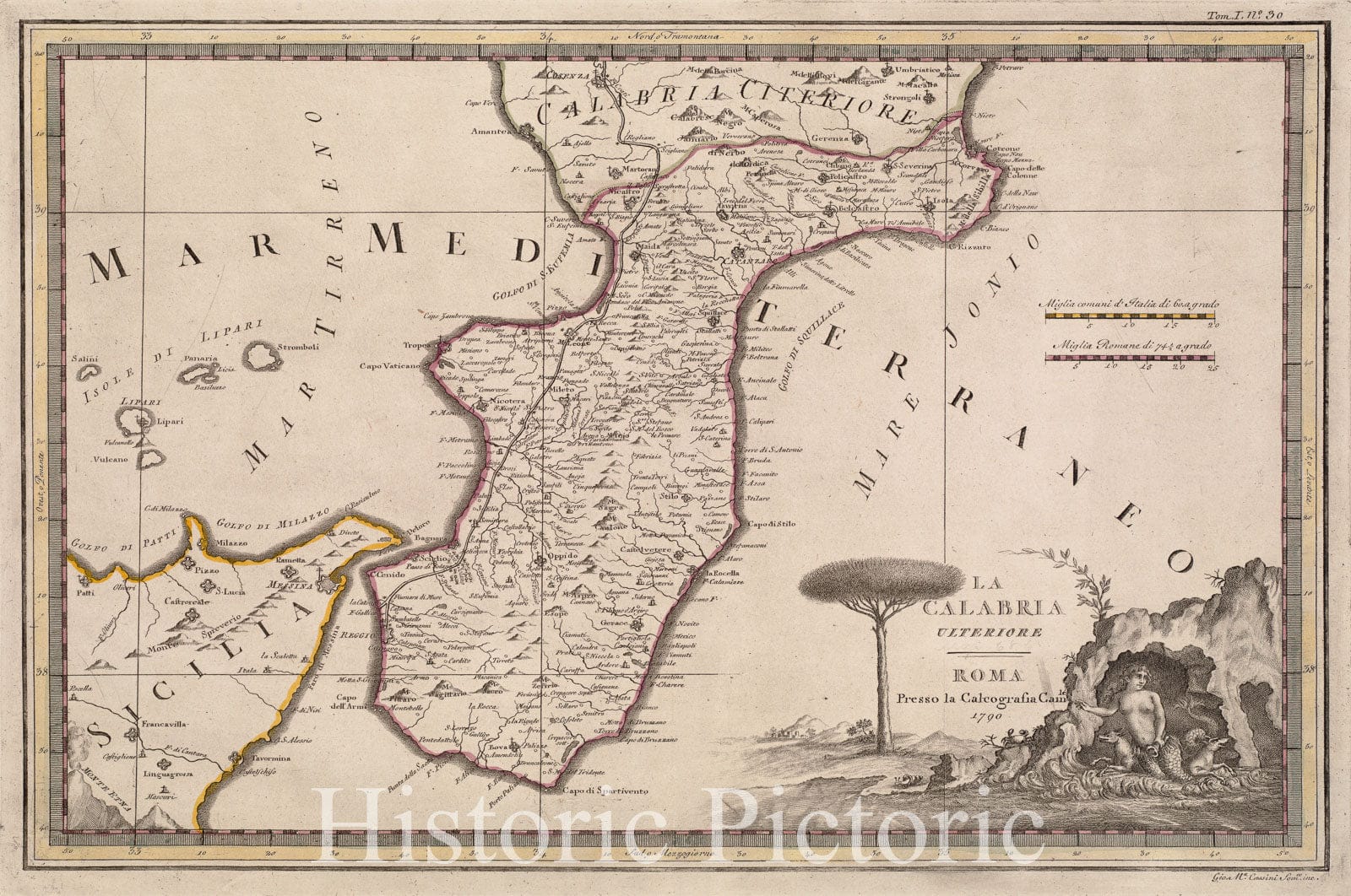 Historical Map, 1792 La Calabria ulteriore, Vintage Wall Art