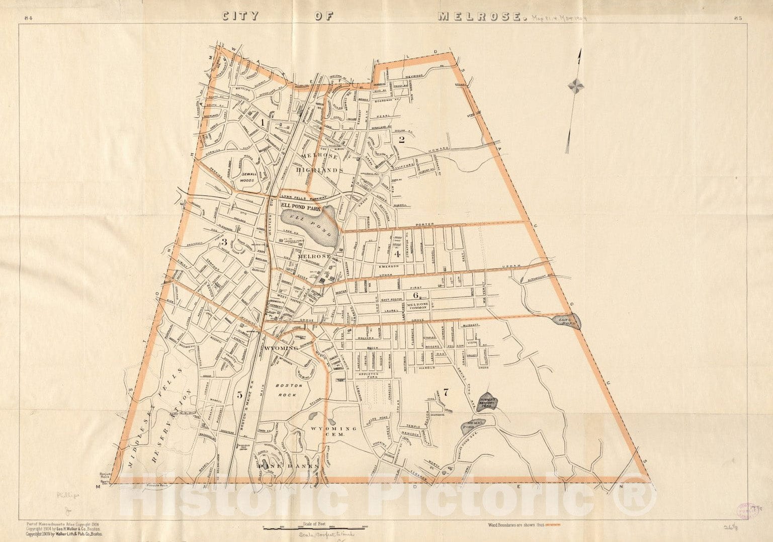 Historical Map, ca. 1909 City of Melrose, Vintage Wall Art