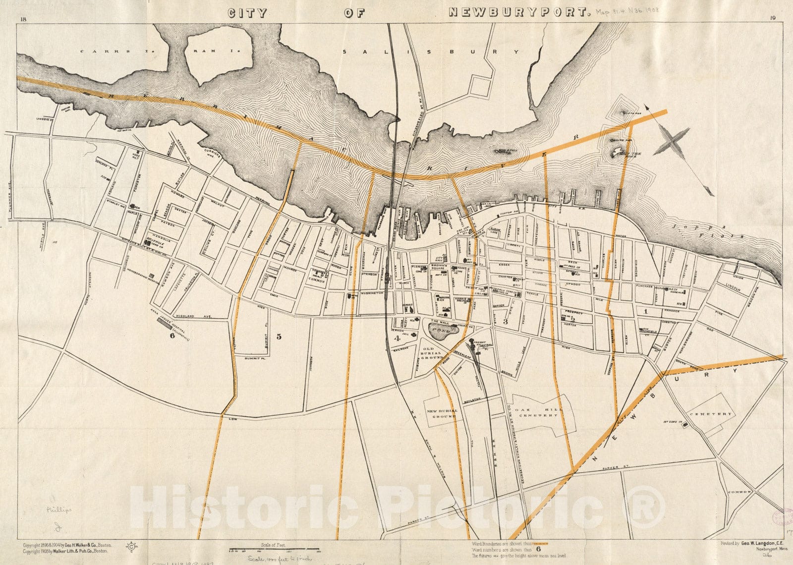 Historical Map, ca. 1908 City of Newburyport, Vintage Wall Art
