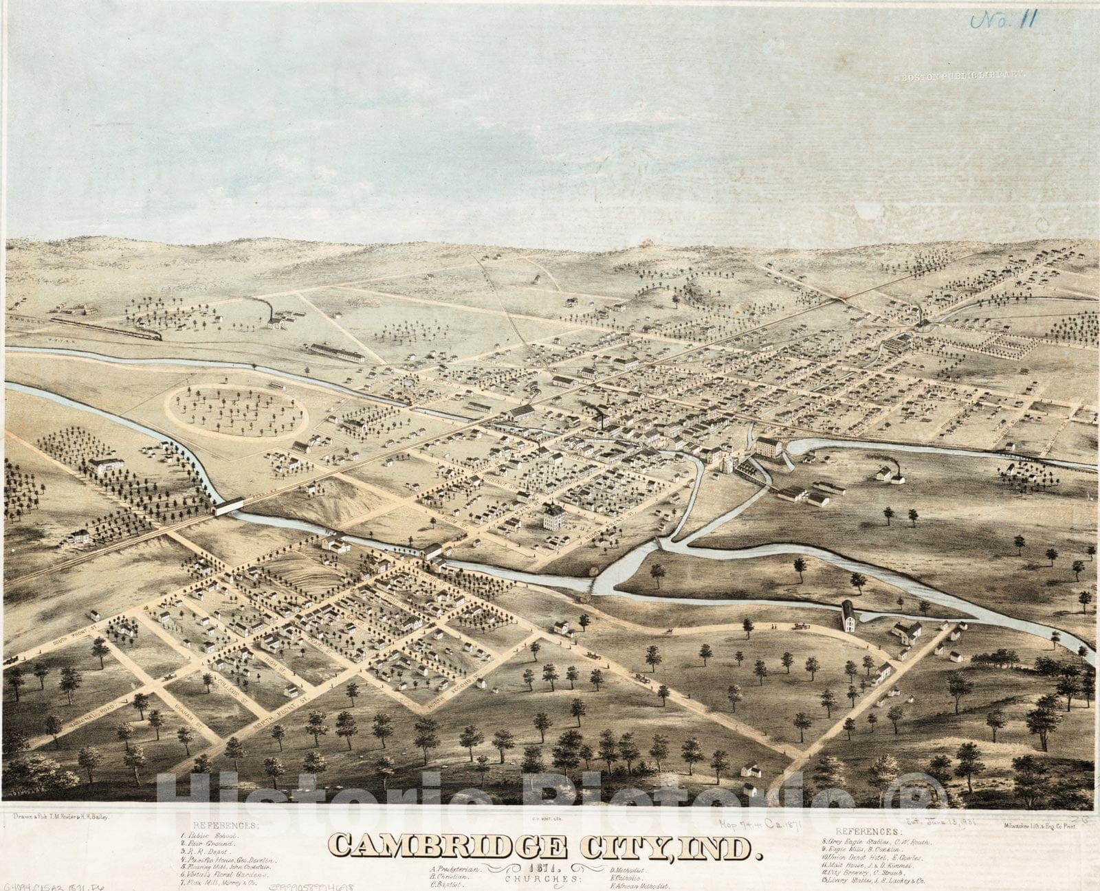 Historical Map, Cambridge City, Ind : 1871, Vintage Wall Art