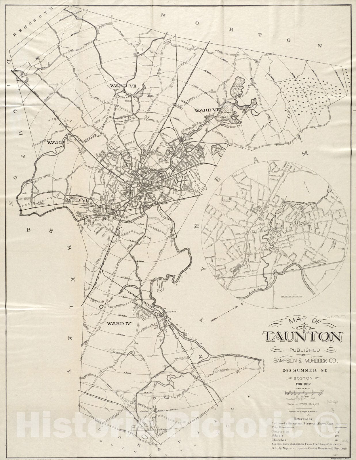 Historical Map, ca. 1916 Map of Taunton, Vintage Wall Art