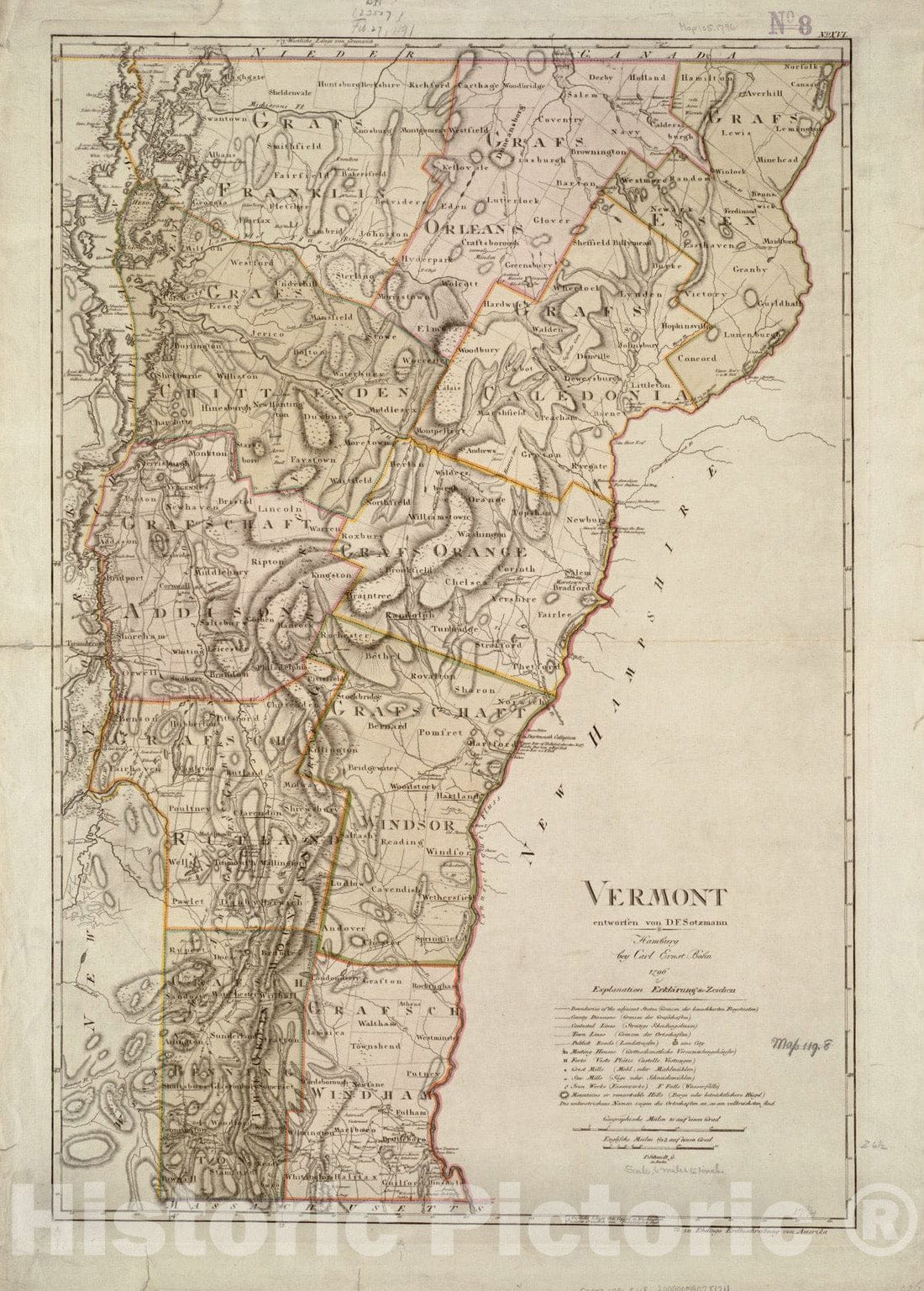 Historical Map, 1796 Vermont, Vintage Wall Art