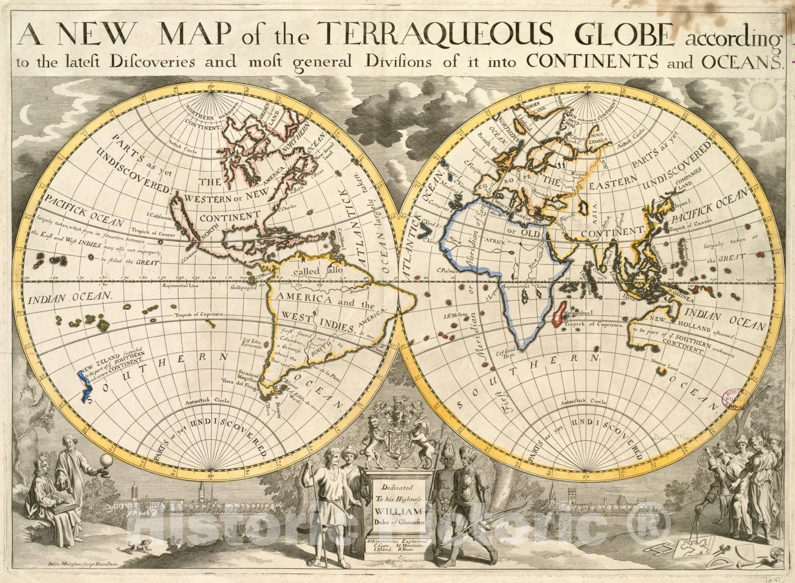 Historical Map, 1700-1799 A New map of The terraqueous Globe According to The Latest Discoveries and Most General divisions of it into Continents and Oceans, Vintage Wall Art