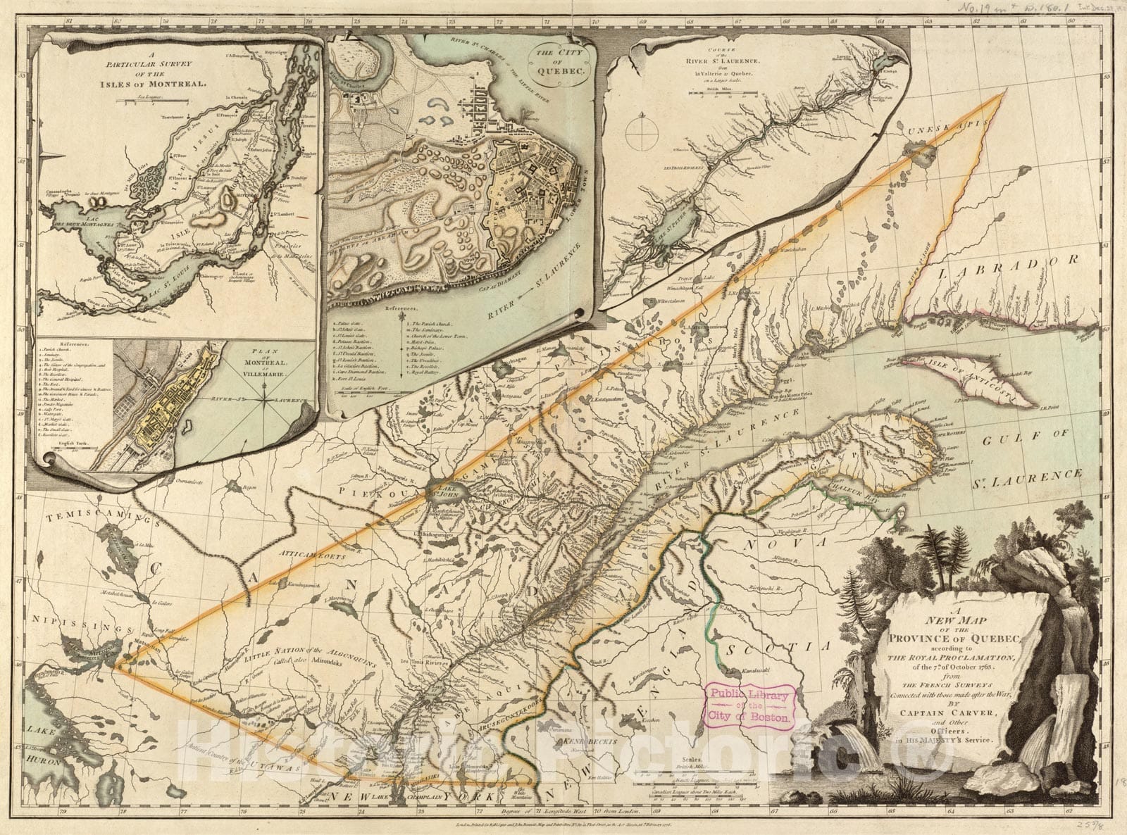 Historical Map, A New map of The Province of Quebec, According to The Royal Proclamation, of The 7th of October 1763 : from The French surveys, Vintage Wall Art