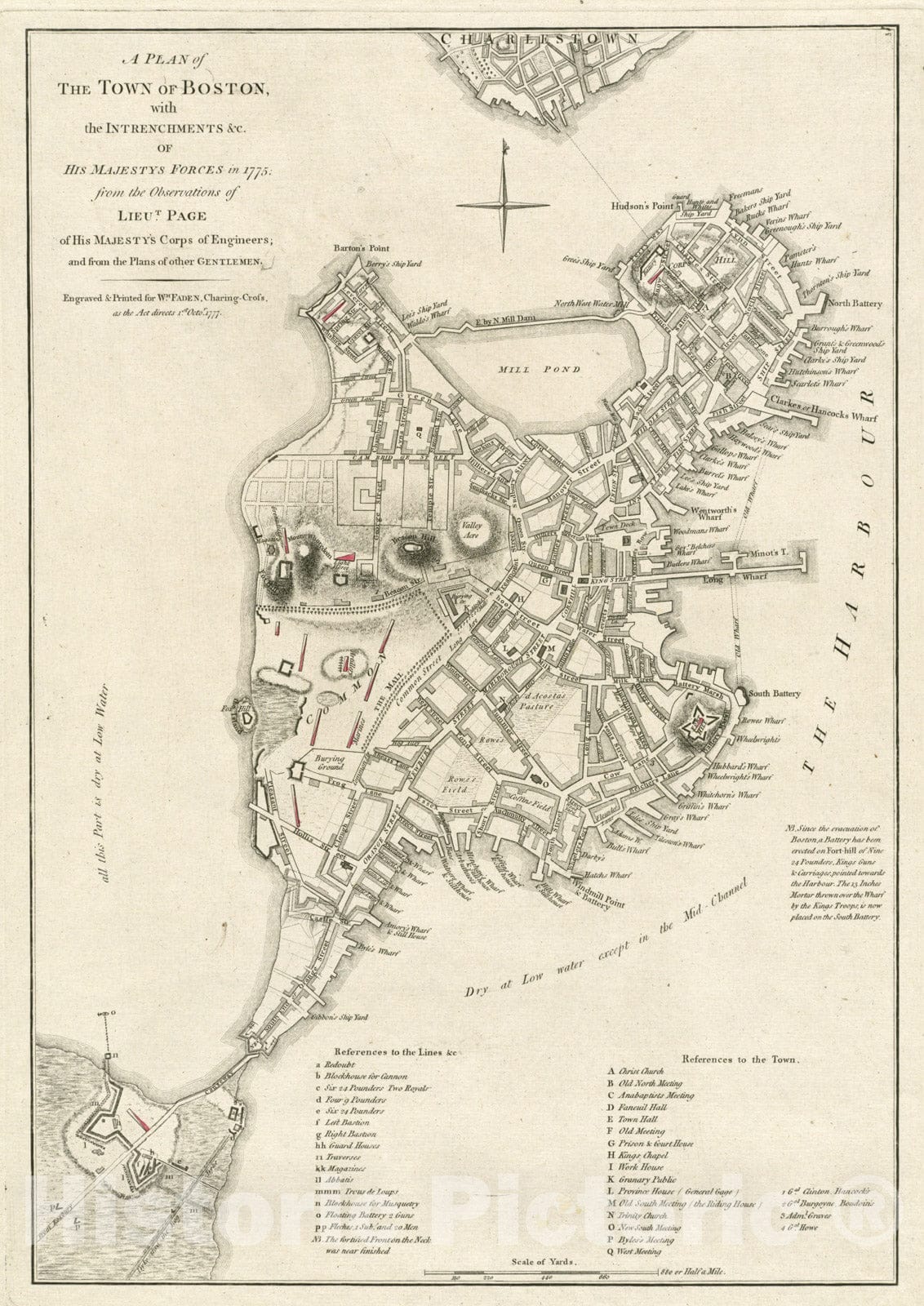 Historical Map, A Plan of The Town of Boston, with The intrenchments et Cetera. of His Majestys Forces in 1775 : from The observations of Lieut. Page of His Majesty's, Vintage Wall Art