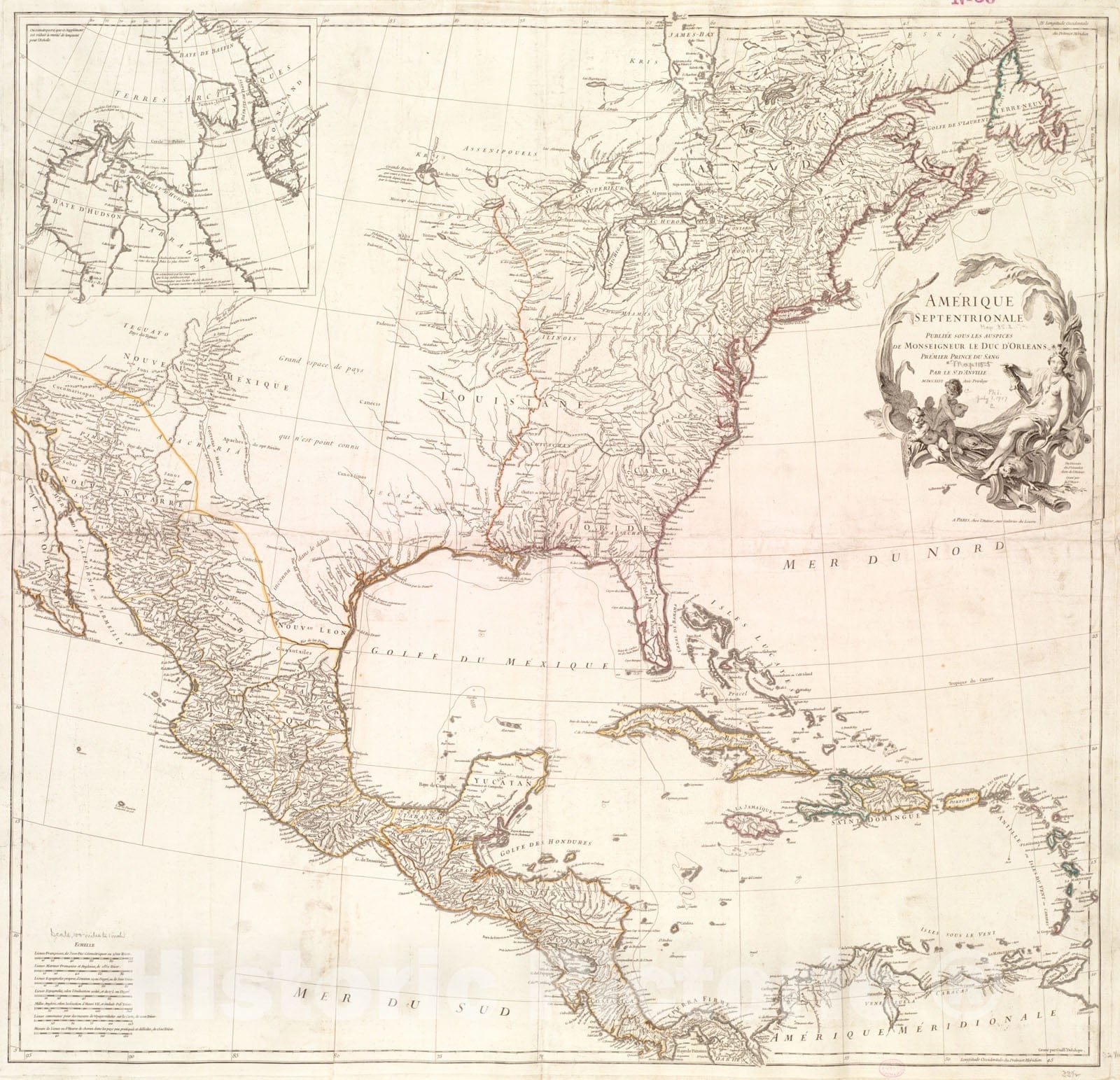 Historical Map, 1746 Amerique Septentrionale, Vintage Wall Art