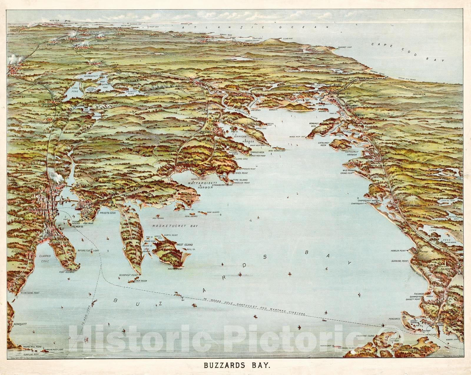 Historical Map, ca. 1907 Buzzards Bay, Vintage Wall Art