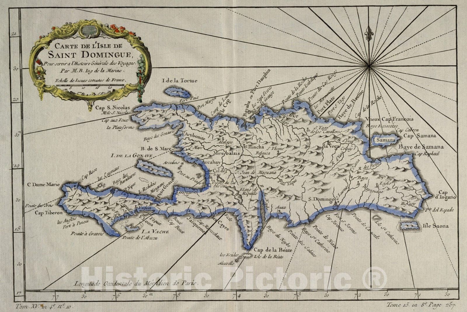 Historical Map, 1750 Carte de l'isle de Saint Domingue, Vintage Wall Art