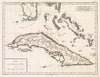 Historical Map, 1801 Carte de l'Isle de Cuba et des Isles Lucayes, Vintage Wall Art