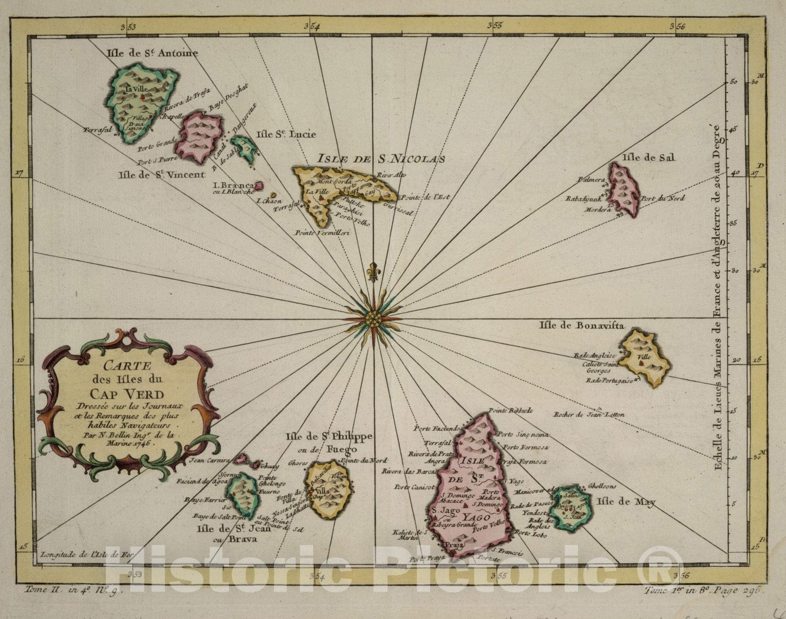Historical Map, 1746 Carte des Isles du Cap Verd, Vintage Wall Art