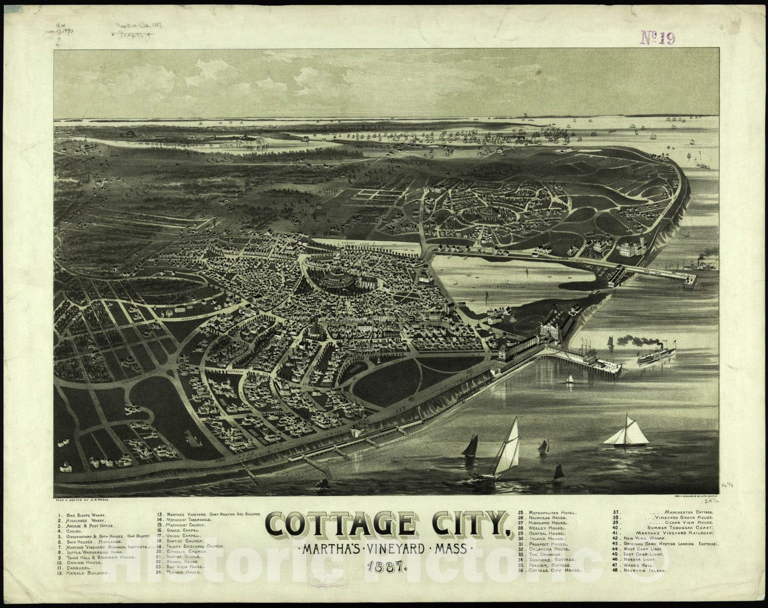 Historical Map, 1887 Cottage City, Martha's Vineyard, Mass, Vintage Wall Art