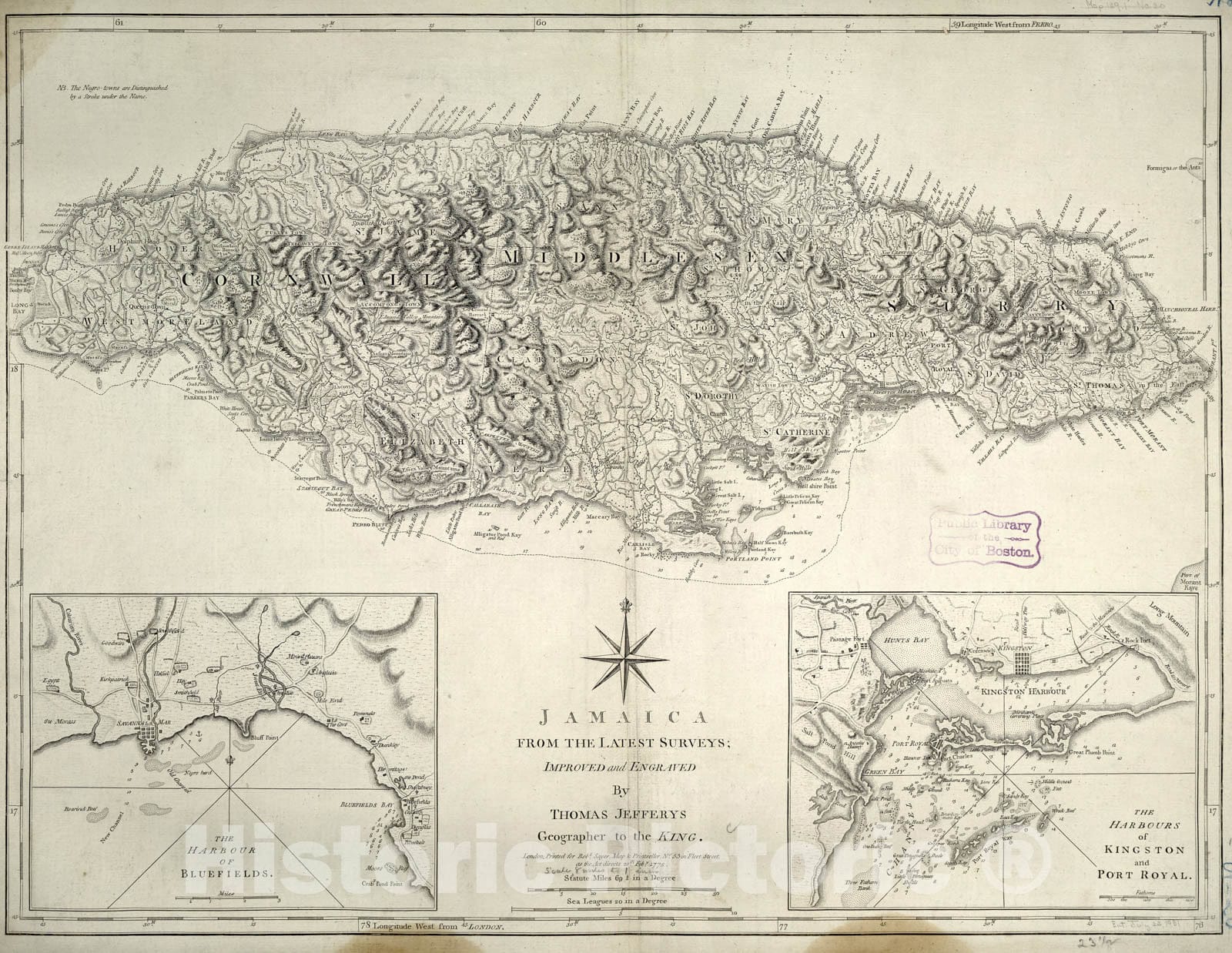 Historical Map, 1775 Jamaica, from The Latest surveys, Vintage Wall Art