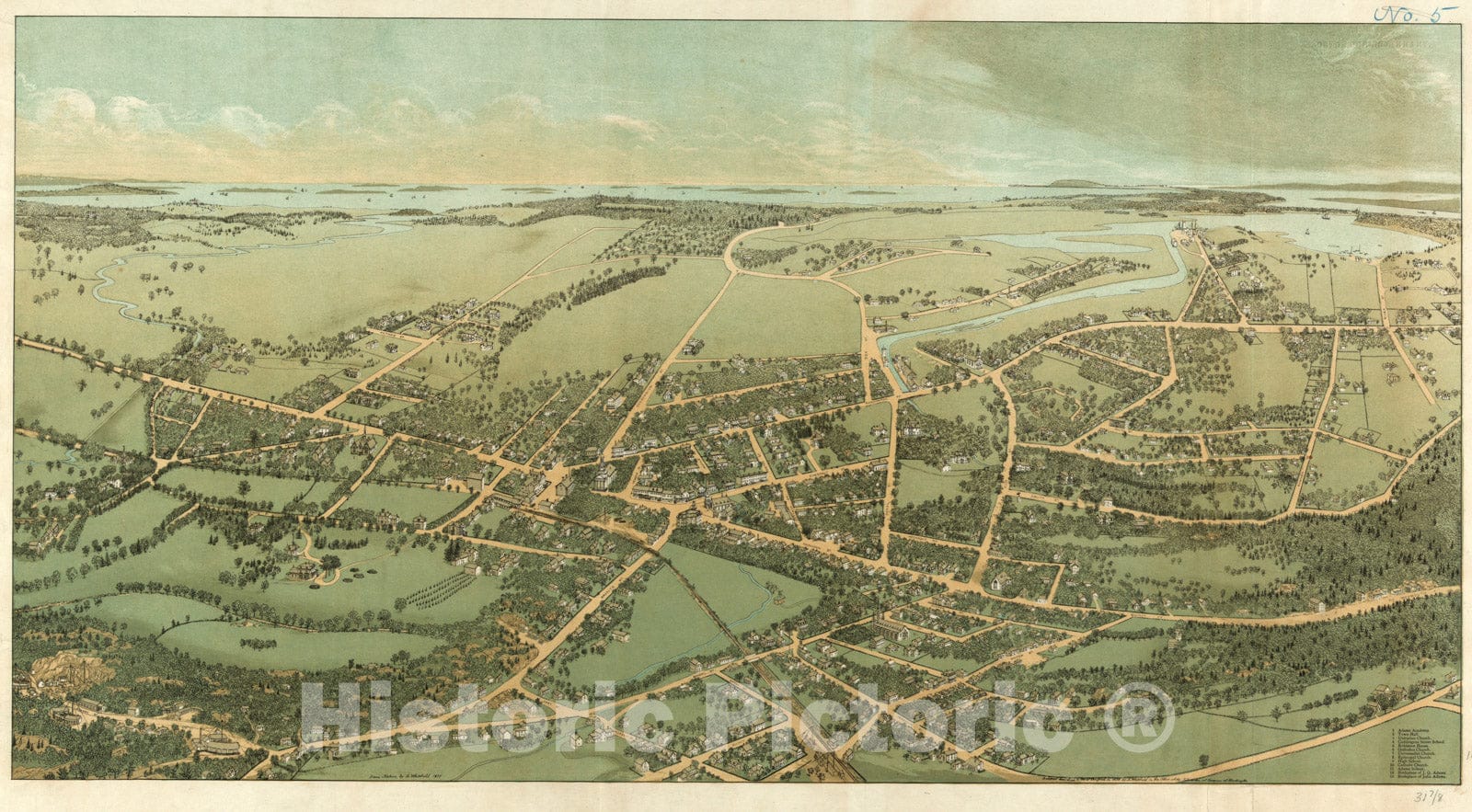Historical Map, 1878 Quincy, Mass, Vintage Wall Art
